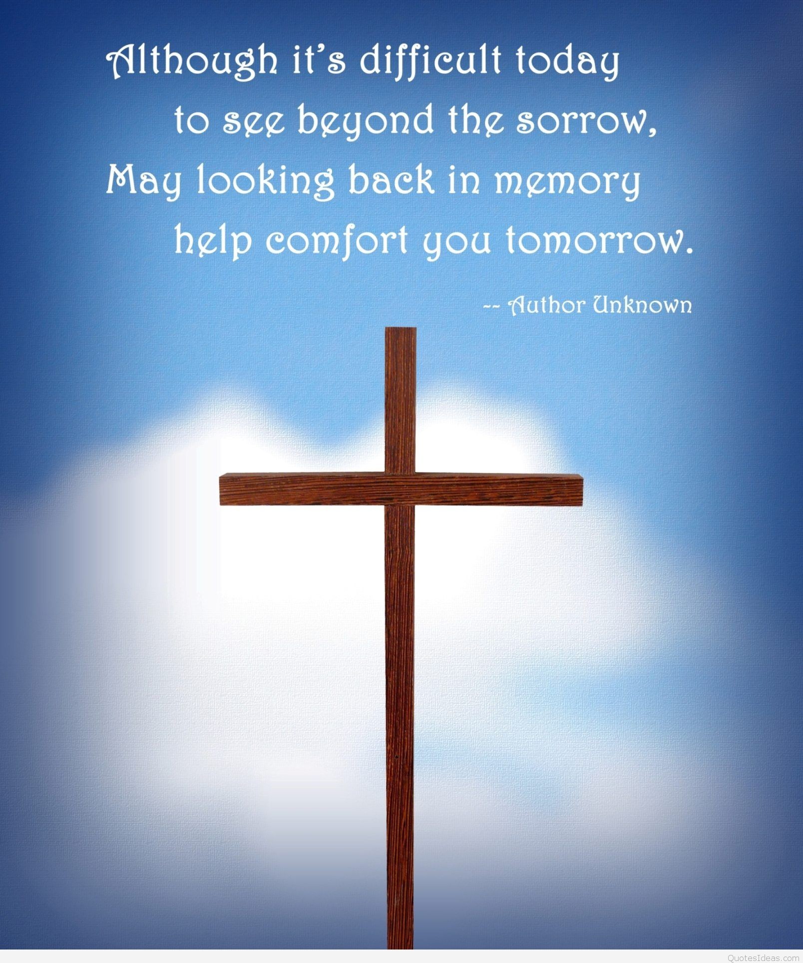 Cross, Clouds, Memorial quote, Blue sky, QHD+, tablet background