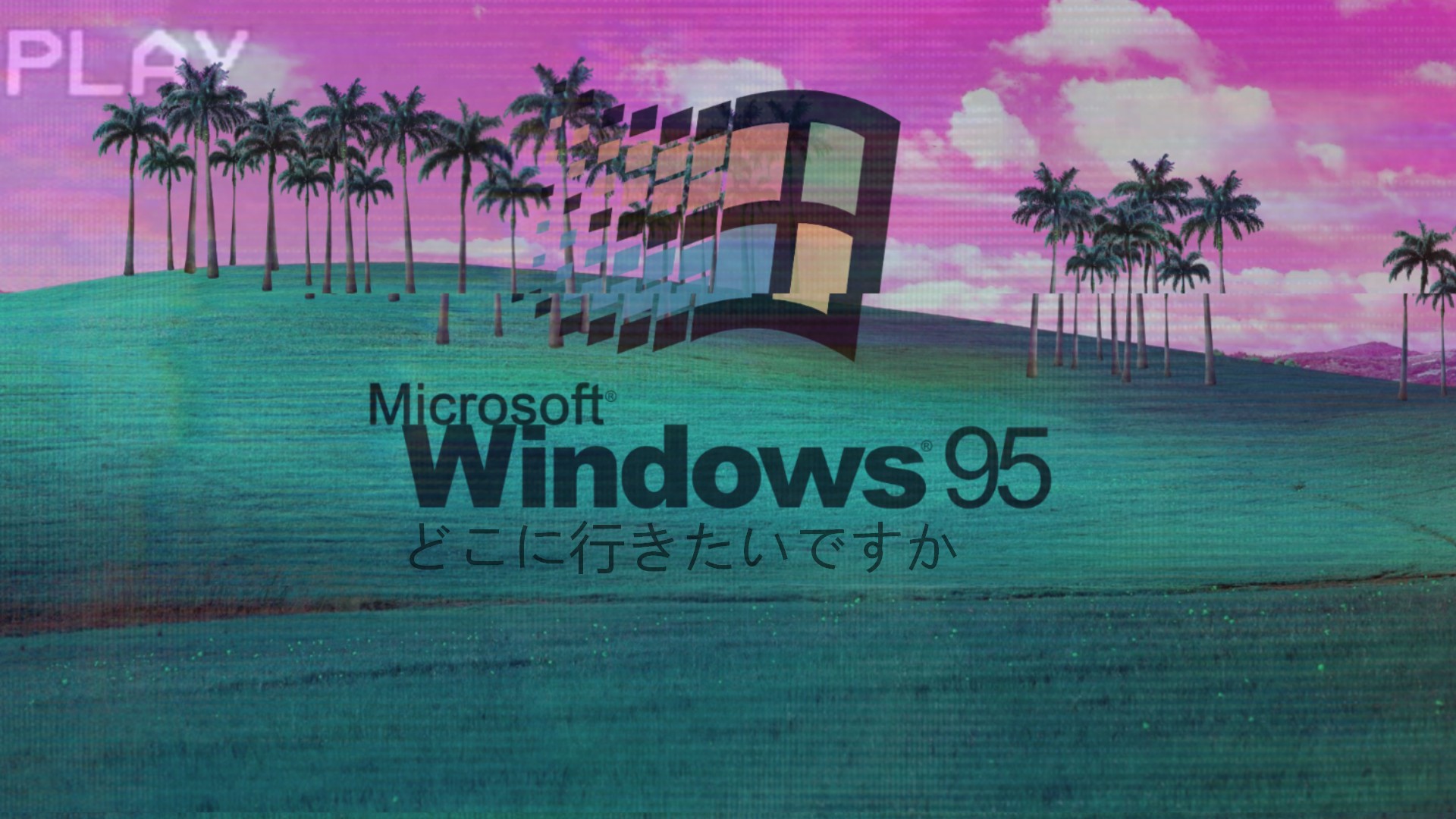 Microsoft Windows 95, Bliss, Vaporwave, Palm trees, Digital art, laptop background
