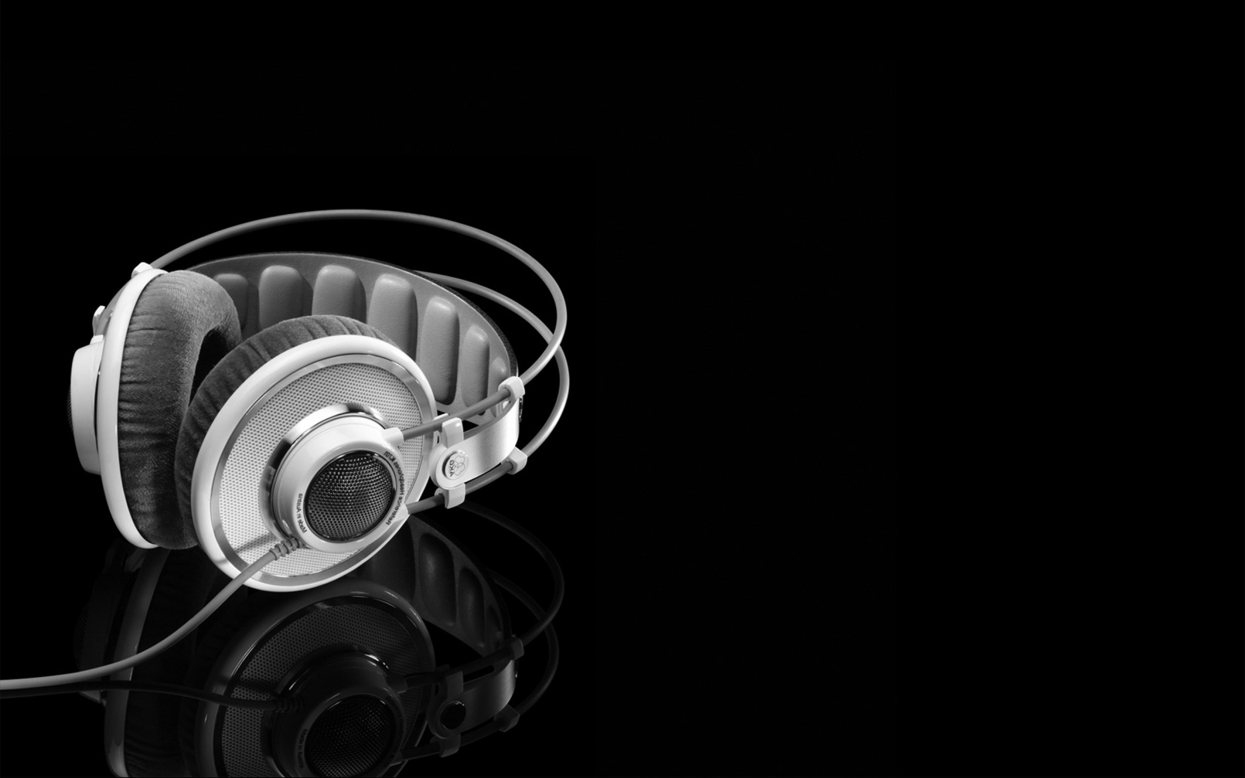 Headphones, Over-ear headphones, Black background, Silver, 2K, wallpaper for PC
