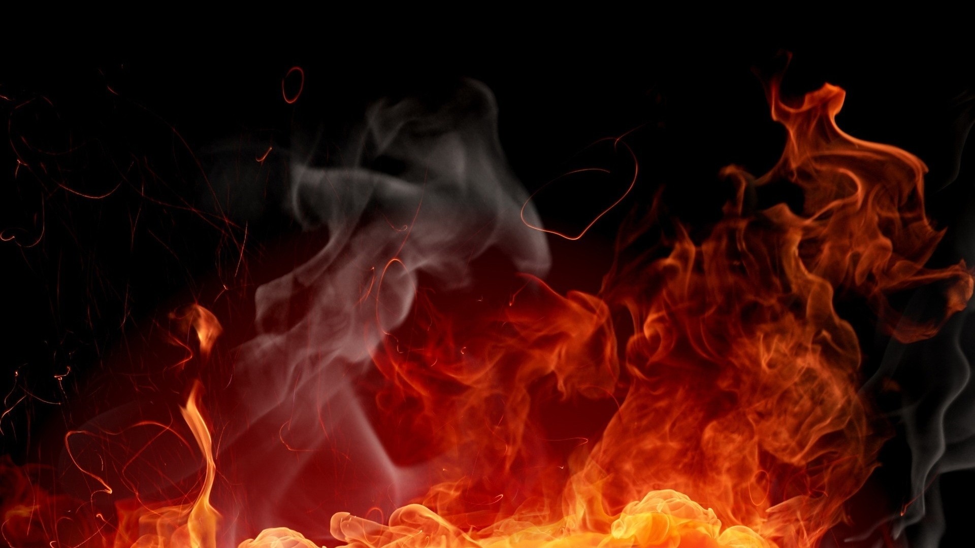 Fire, Flames, Smoke, Inferno, Dark background, Full HD, wallpaper for PC