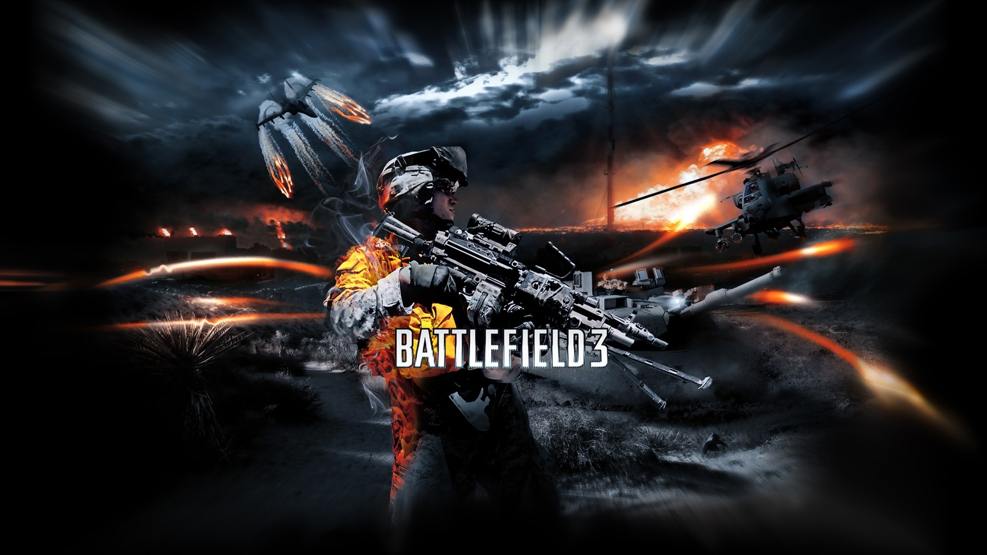 Battlefield 3, Soldier, Helicopter, Logo, Full HD, desktop wallpaper