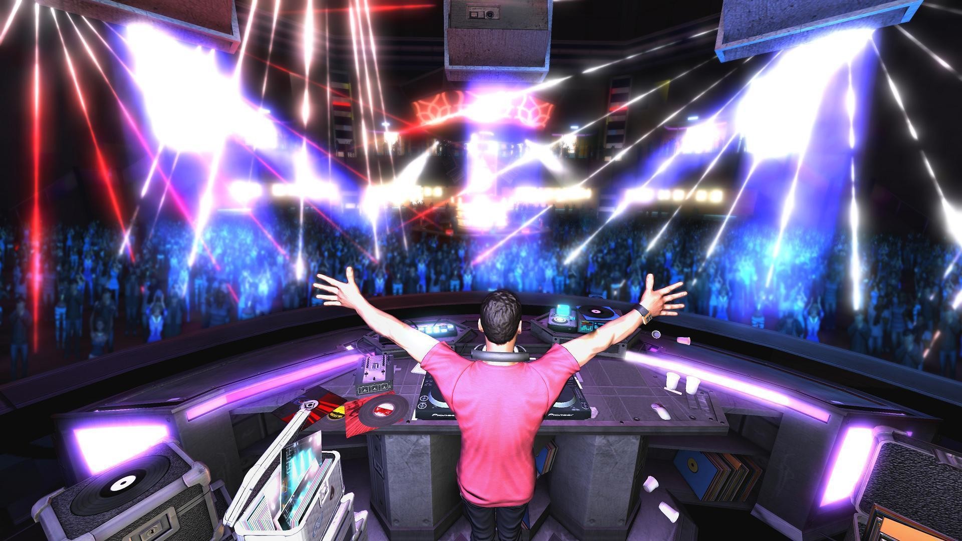 Tiësto, DJ booth, Arms raised, Laser show, Full HD, laptop background