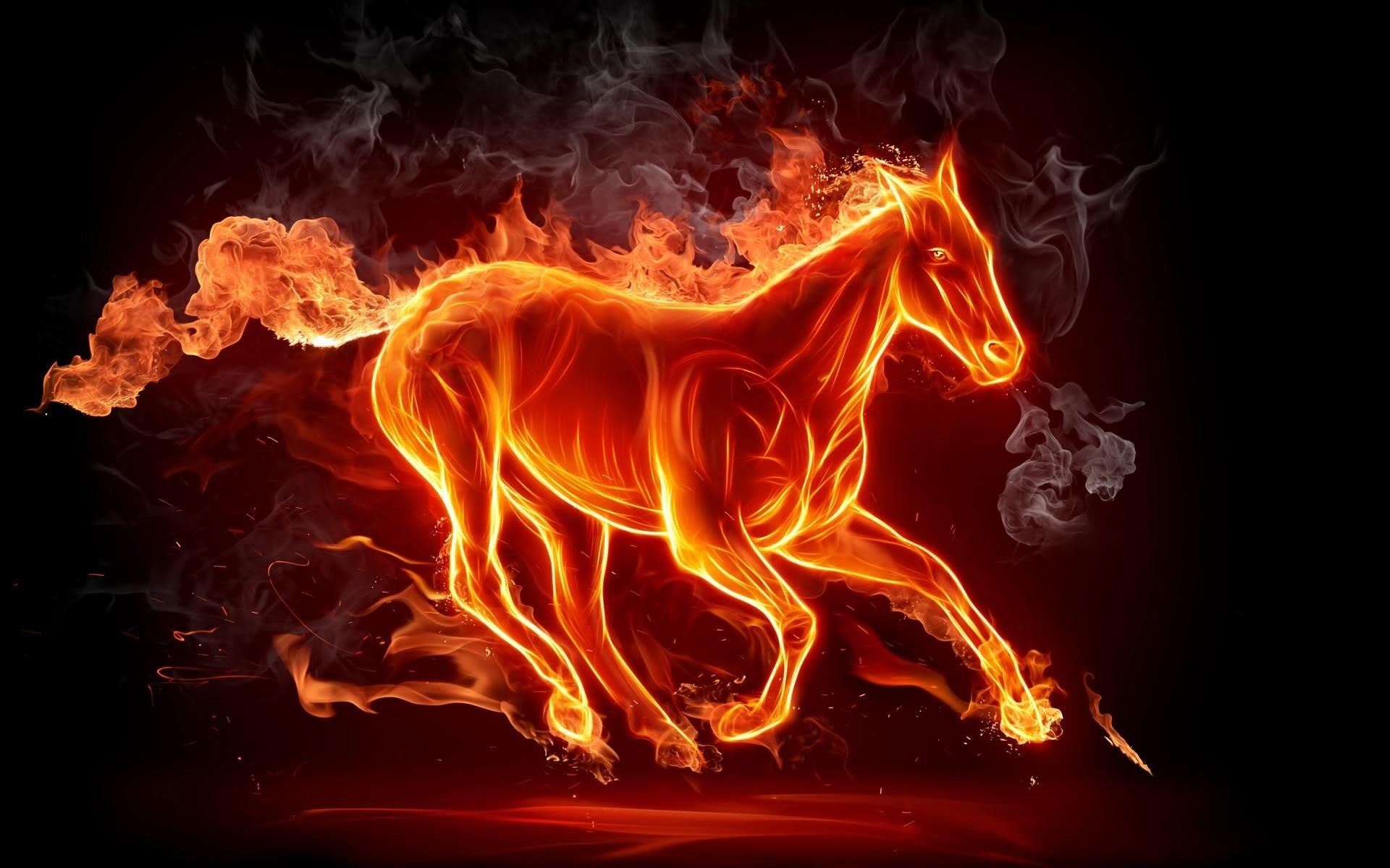 Fire horse, Horse, Flames, Black background, Digital art, 1920x1200, PC wallpaper