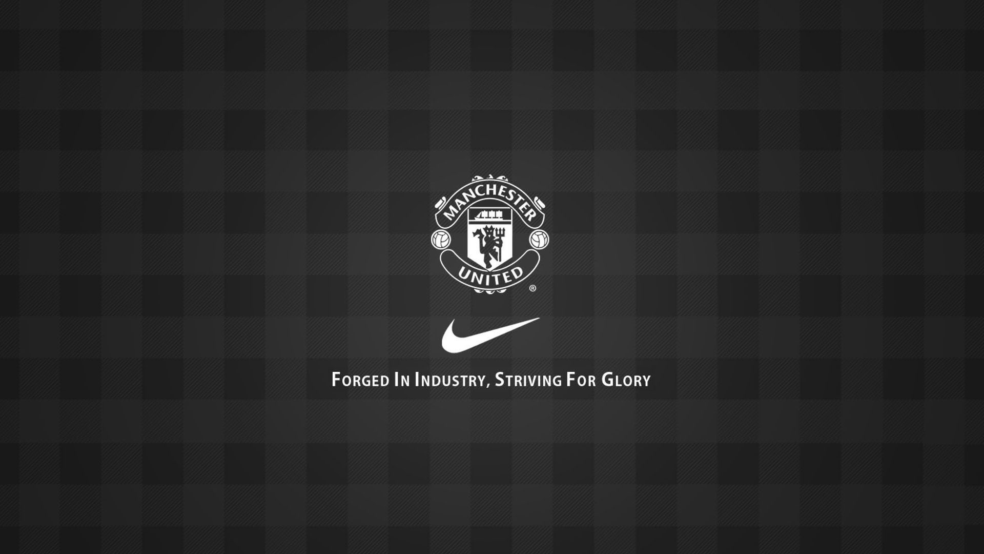 Manchester United crest, Manchester United F.C., Nike Swoosh, Tartan pattern, Black background, 1080p wallpaper