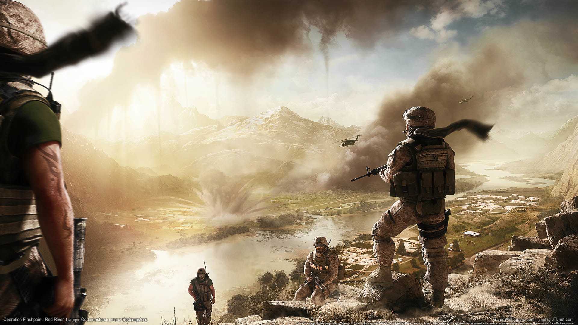 Medal of Honor (2010), Video game art, Mountains, Smoke plume, Soldiers, Explosion, 1080p wallpaper