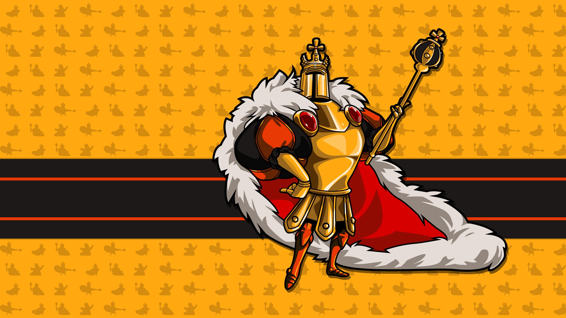 King Knight, Shovel Knight, Scepter, Orange background, Minimalist, 1080p desktop wallpaper