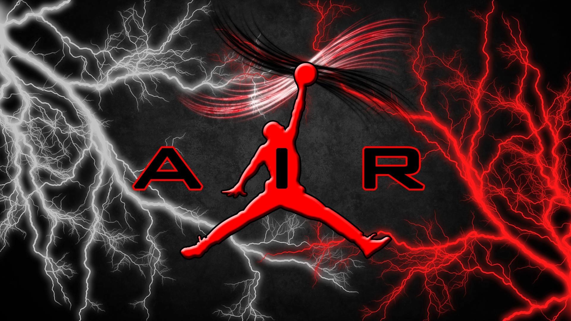 Air Jordan, Jumpman logo, Red lightning, Dark background, Full HD, wallpaper for PC
