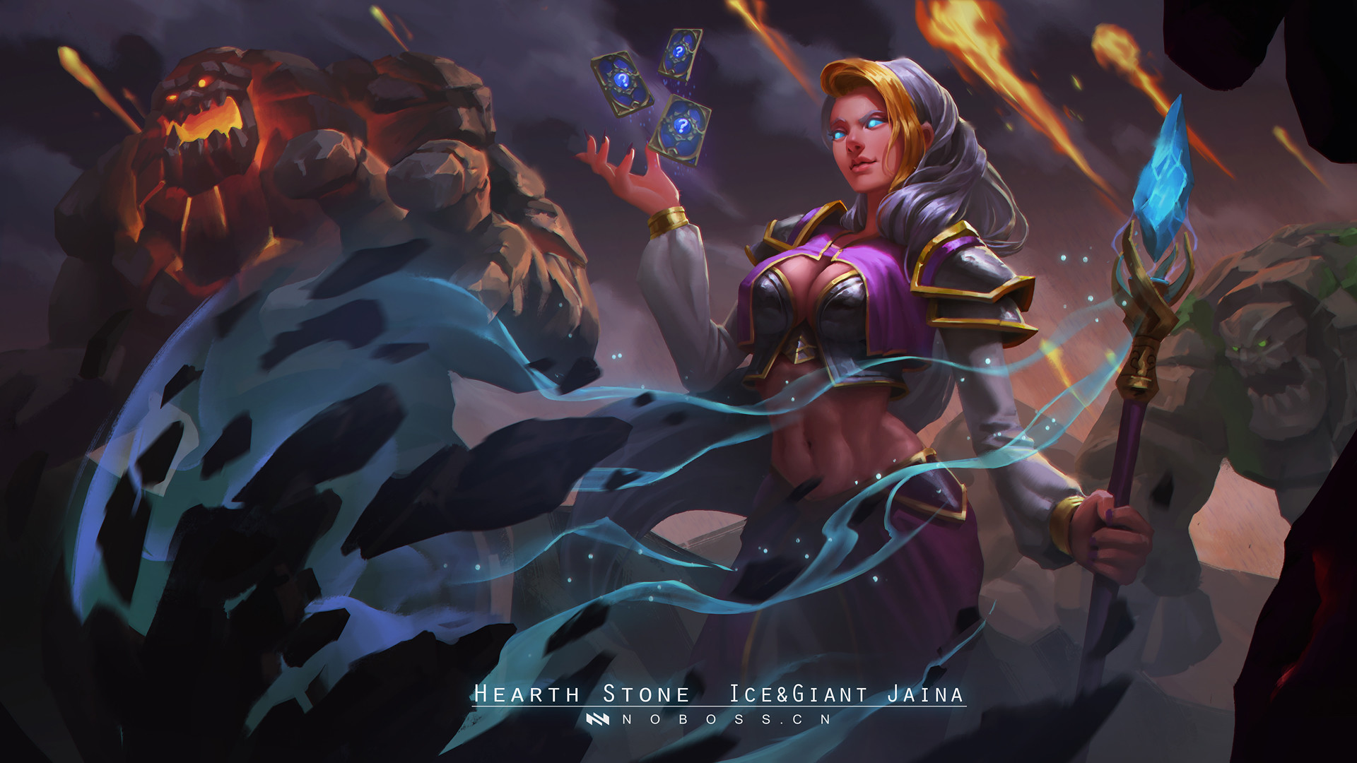 Frost Lich Jaina, Jaina Proudmoore, Hearthstone, World of Warcraft, Cards, Staff, Ice Elemental, desktop wallpaper