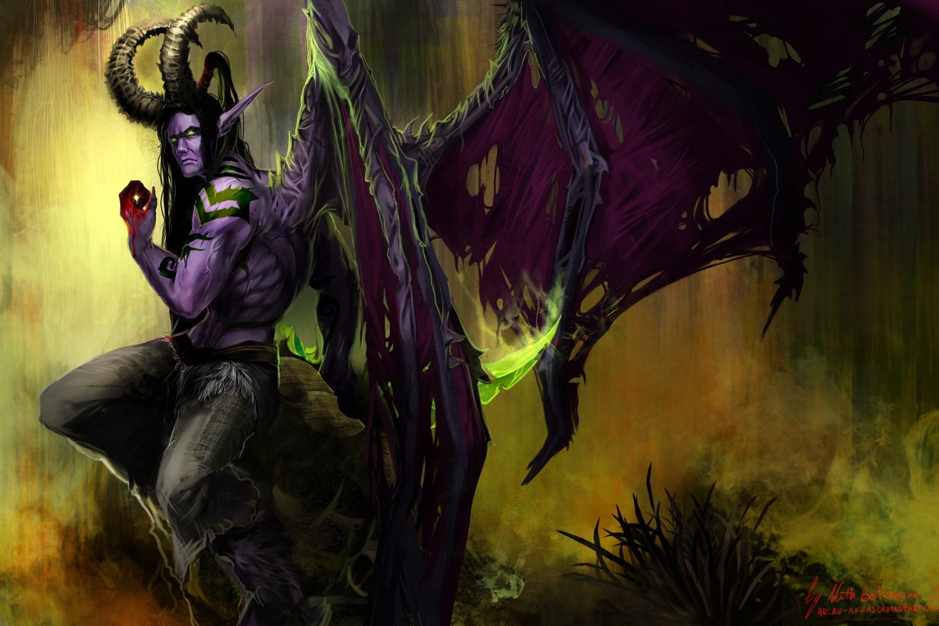 Illidan Stormrage, World of Warcraft, Skull of Gul'dan, Wings, Full HD, laptop background