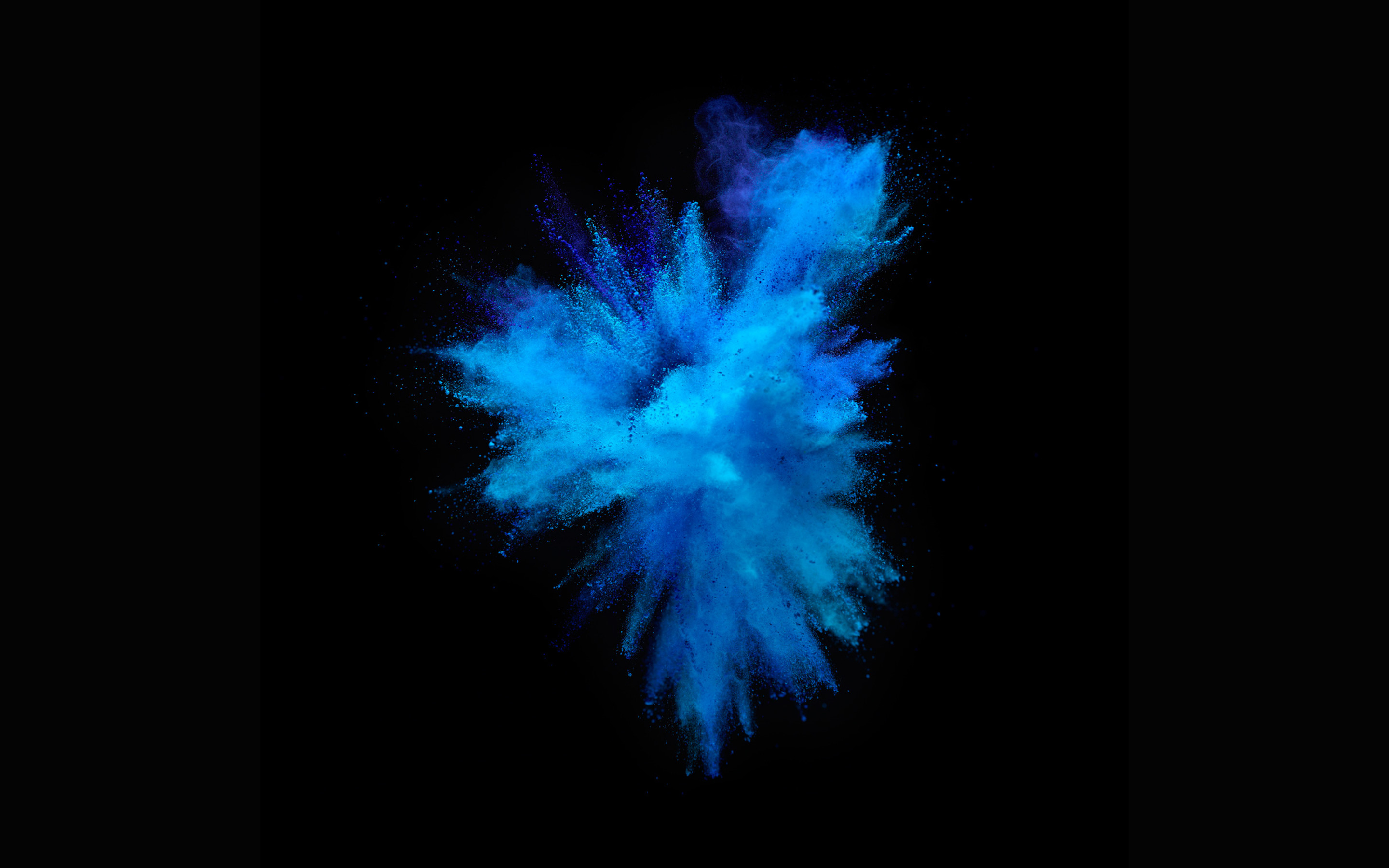 Apple stock wallpaper, Blue powder explosion, Black background, Abstract, 2K