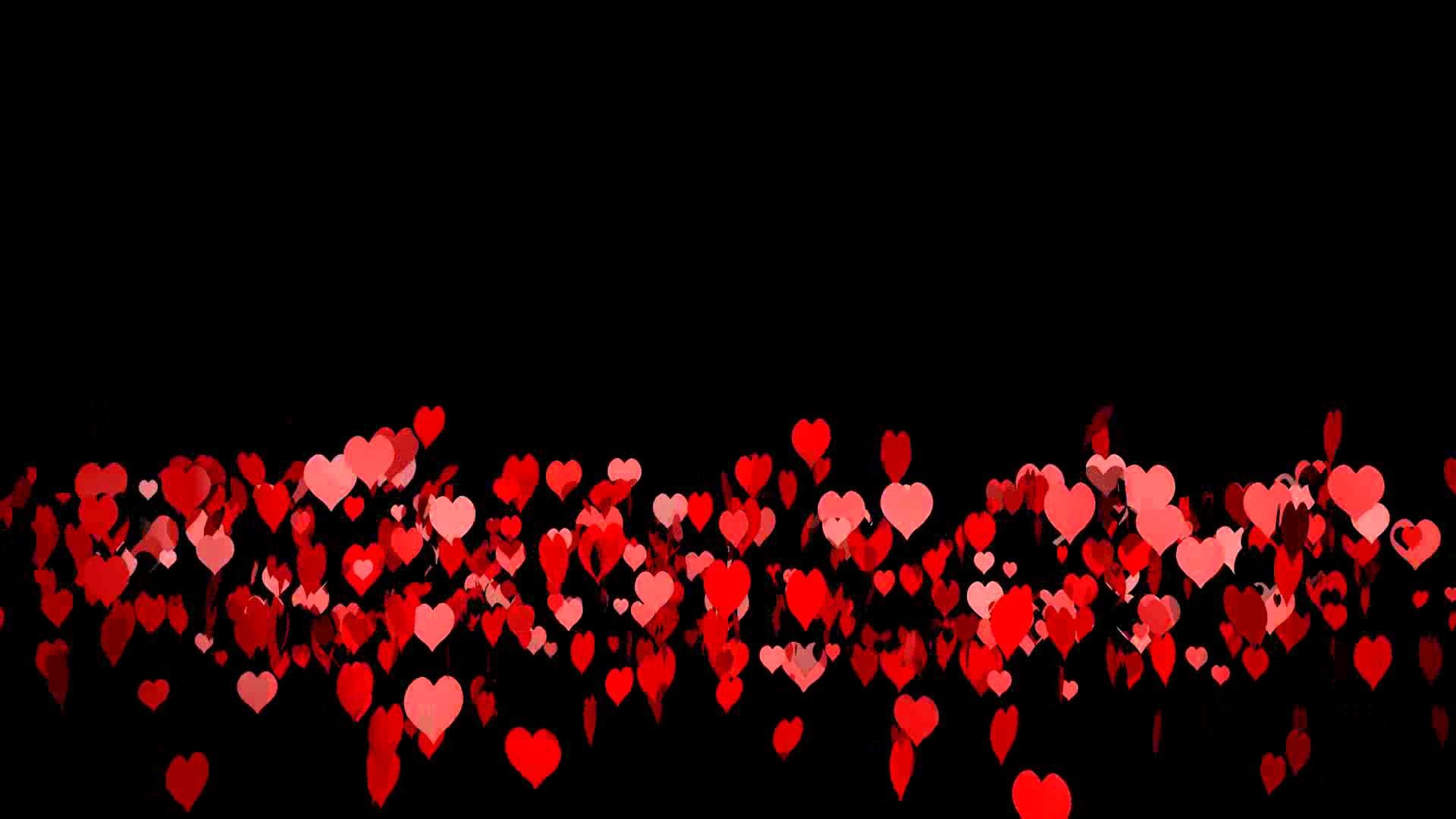 Red hearts, Bokeh, Black background, Full HD 1080p, desktop wallpaper