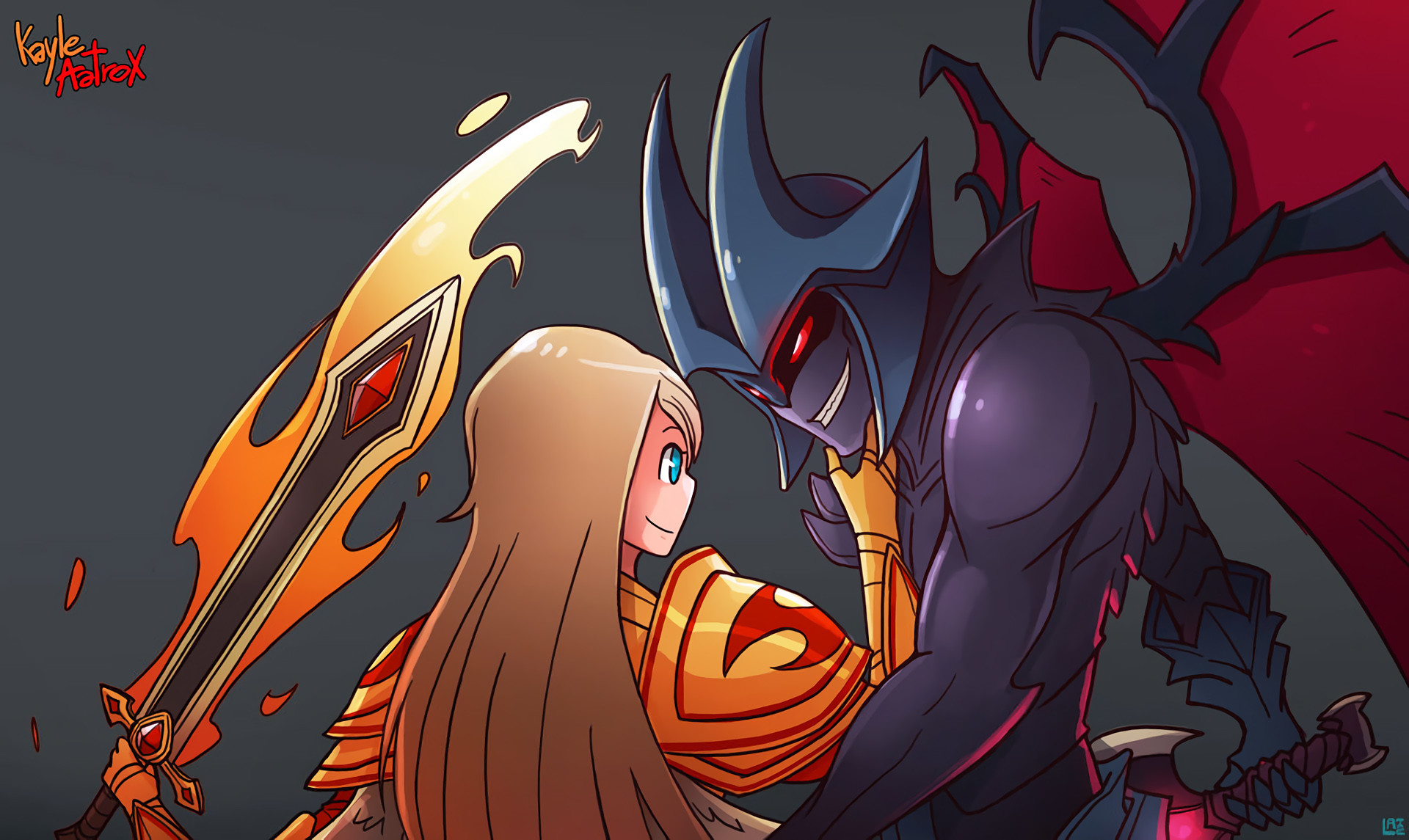 Aatrox, Kayle, League of Legends, Fan art, Full HD, desktop wallpaper