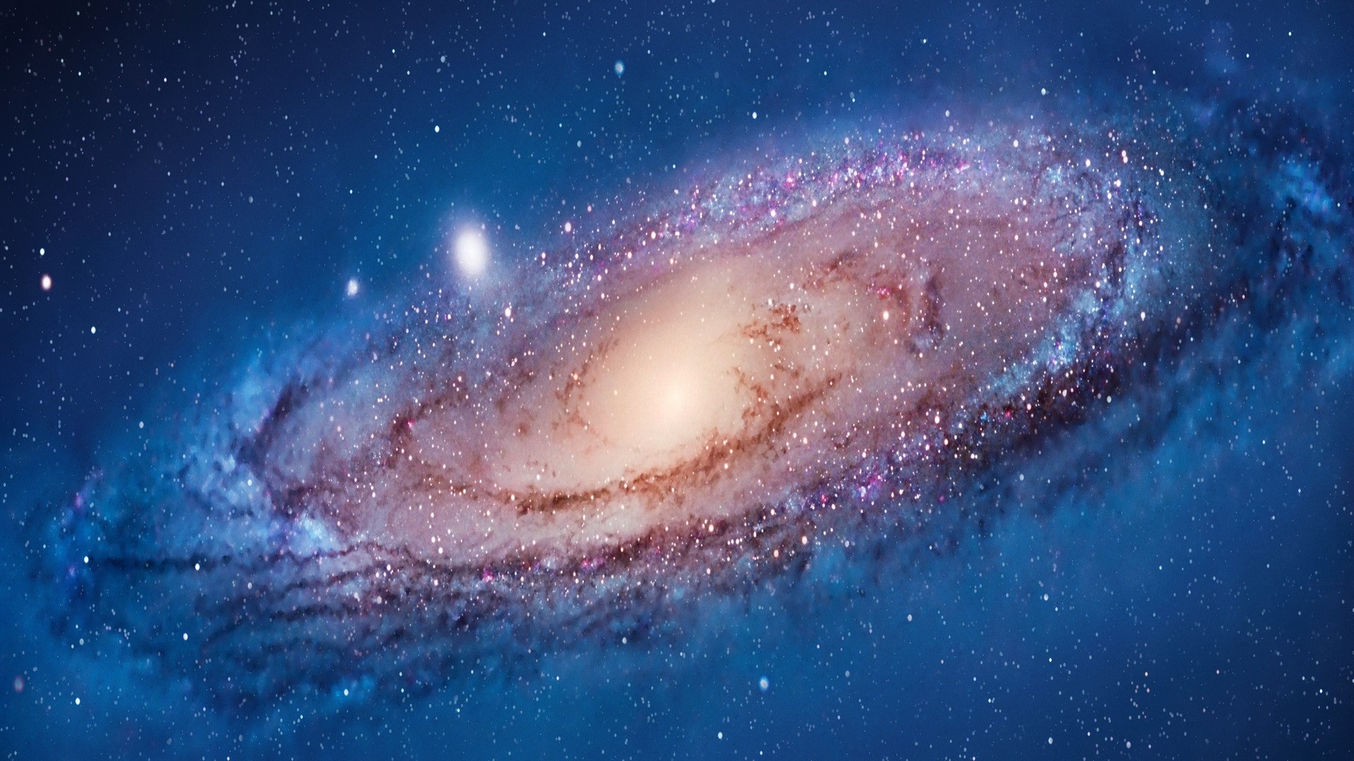 Andromeda Galaxy, Spiral galaxy, Outer space, Stars, Cosmic dust, Blue, 16:9 Full HD wallpaper