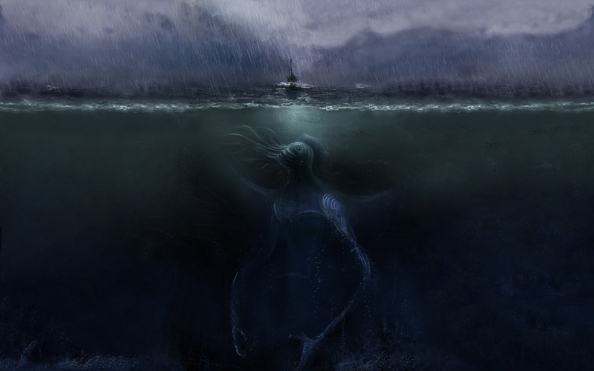 Into the water below. Талассофобия Лавкрафт. Морское чудовище Ктулху. Лавкрафт морские чудовища. Bloop Лавкрафт.
