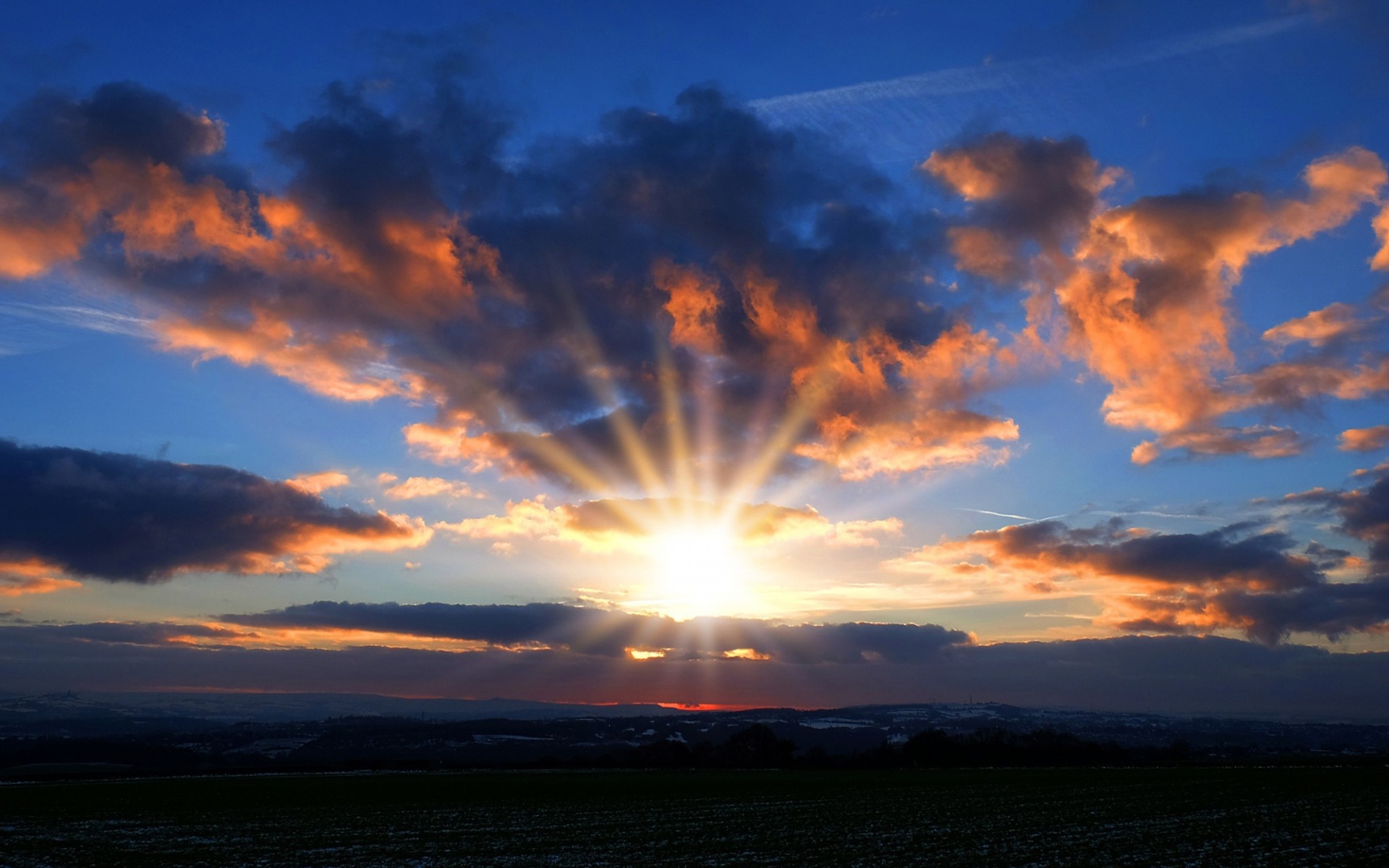 Sun rays, Clouds, Blue sky, 16:10 Full HD, widescreen wallpaper