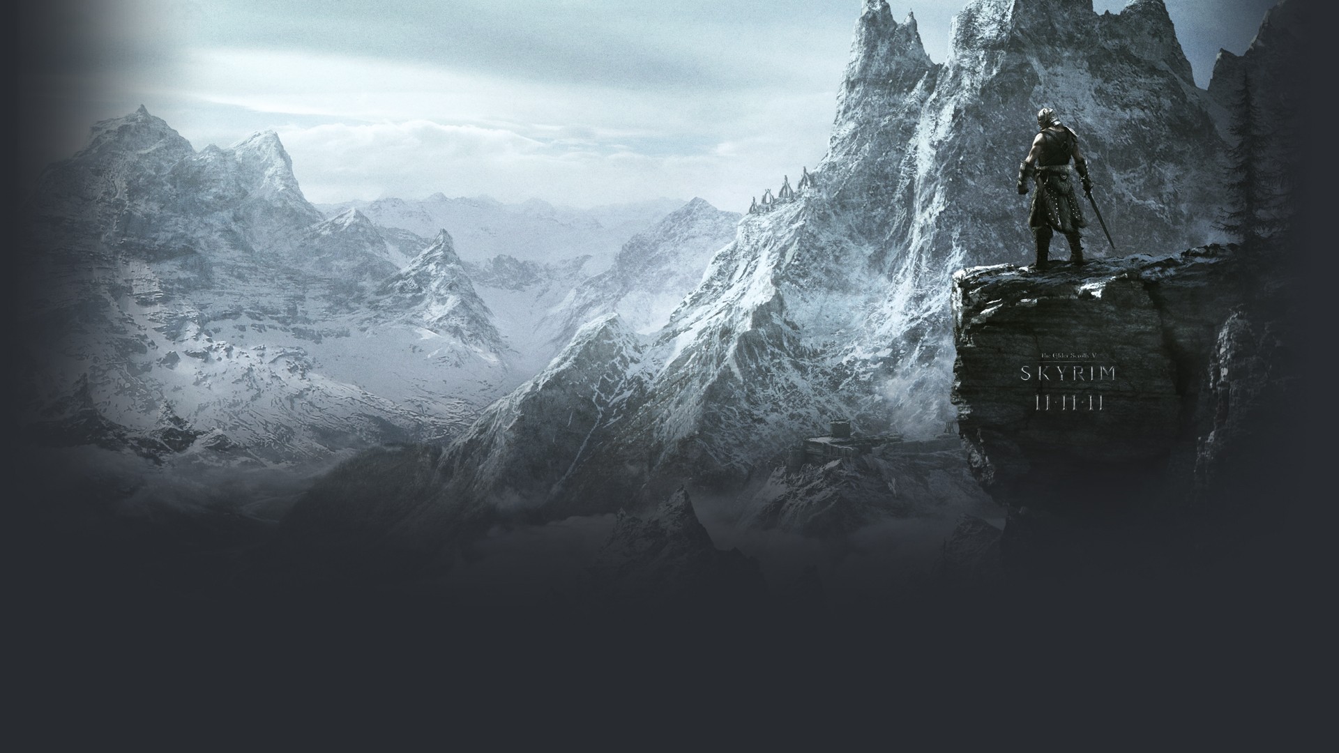 Dovahkiin, The Elder Scrolls V: Skyrim, Throat of the World, Snowy mountains, Rocky outcrop, Video game landscape, PC wallpaper