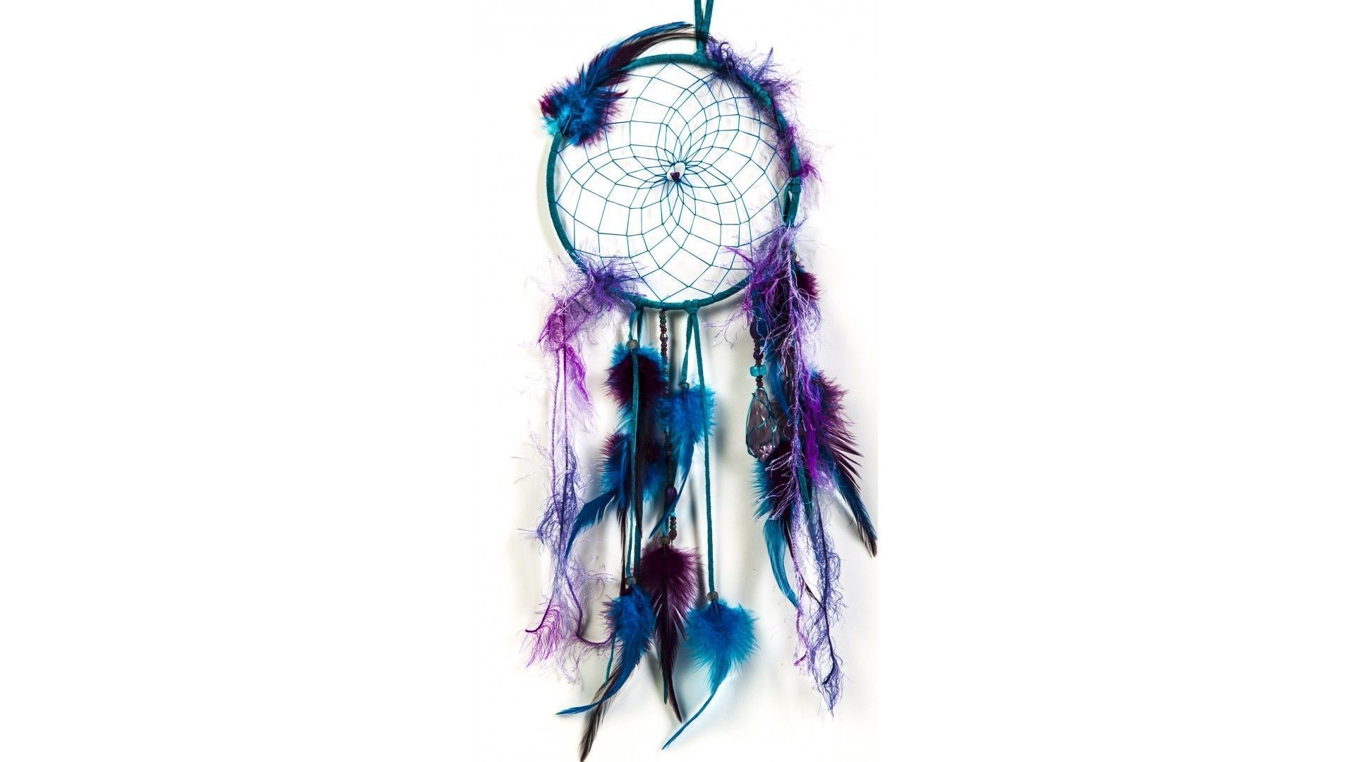 Dreamcatcher, Purple feathers, White background, Full HD, desktop wallpaper