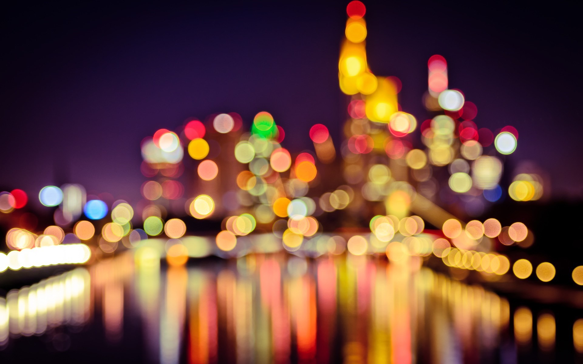 Bokeh, Night, City lights, Blurred, Waterfront, Reflection, 1920x1200, MacBook Pro wallpaper