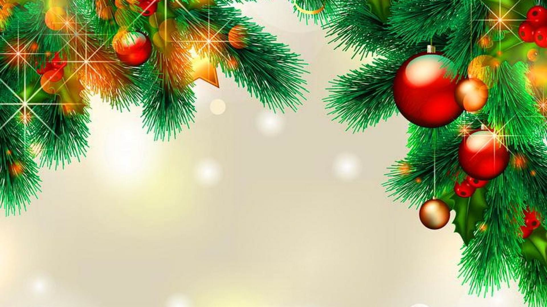 Christmas baubles, Pine branches, Ornaments, Light background, Full HD, desktop wallpaper