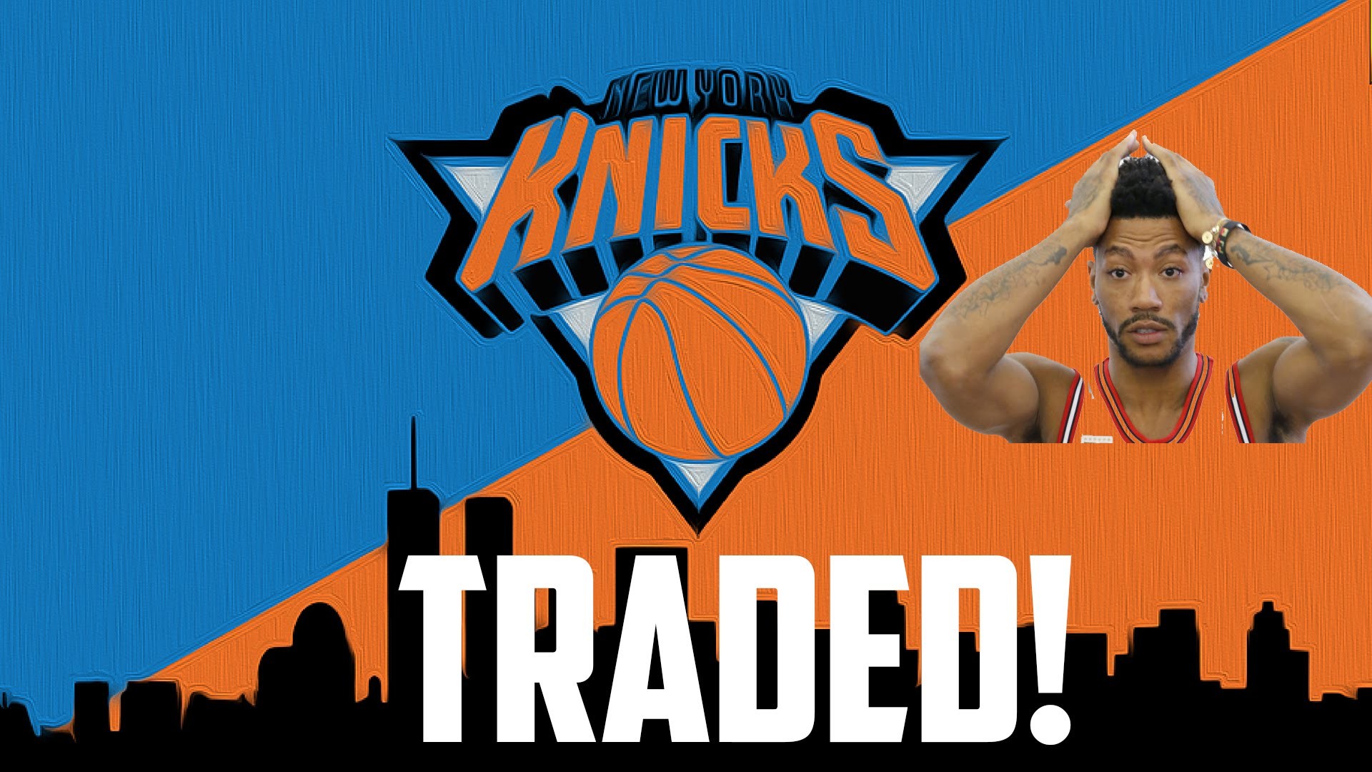 Derrick Rose, New York Knicks, Traded, Skyline, Knicks logo, Full HD, wallpaper for PC