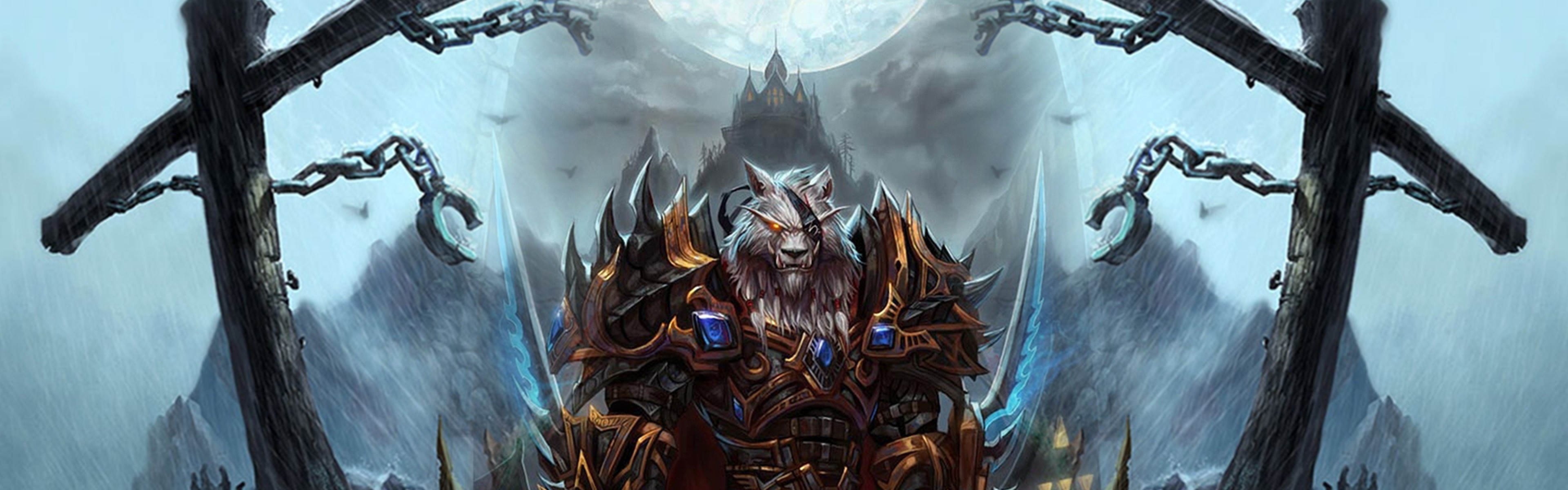 Worgen, World of Warcraft, Death Knight, Chains, Dual Screen, Full HD wallpaper