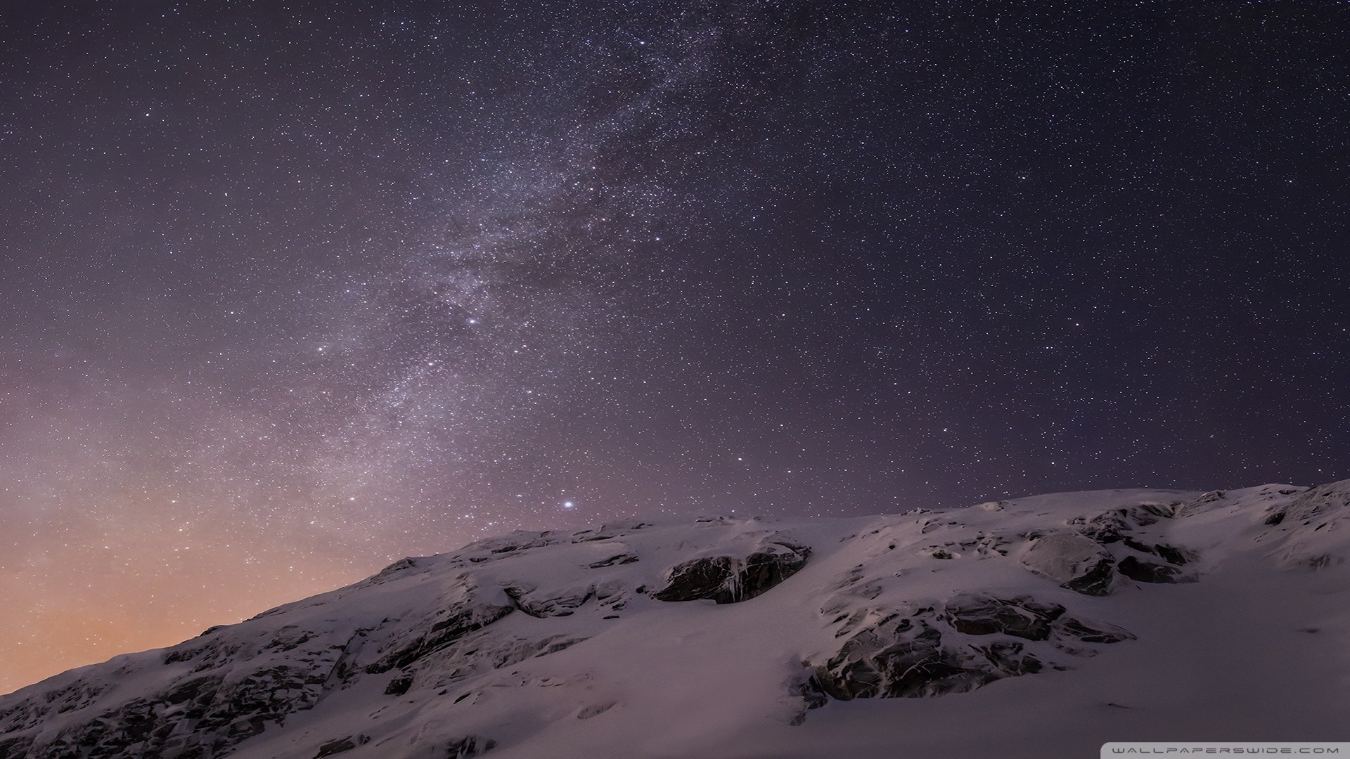 Milky Way, Snowy mountain, Night sky, Stars, Full HD, desktop background