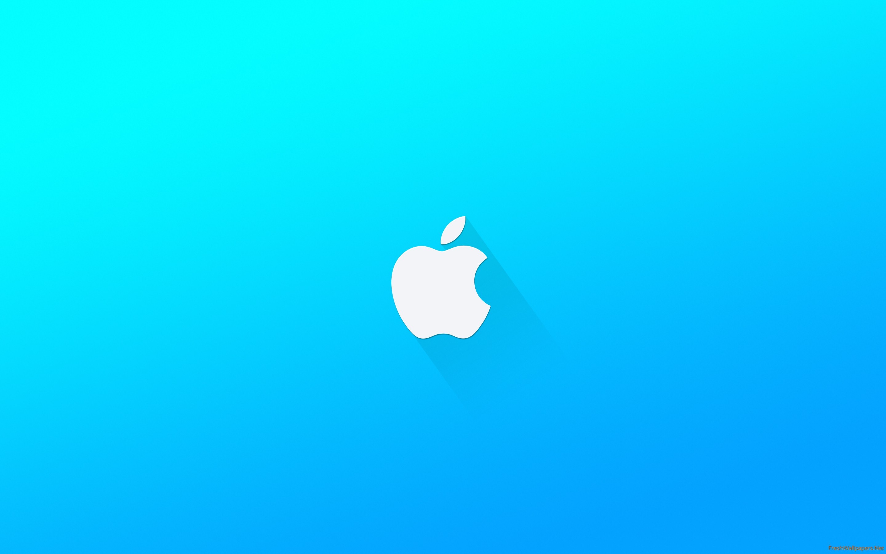 Apple logo, Flat design, Long shadow, Minimalist, Cyan background, 2K PC wallpaper