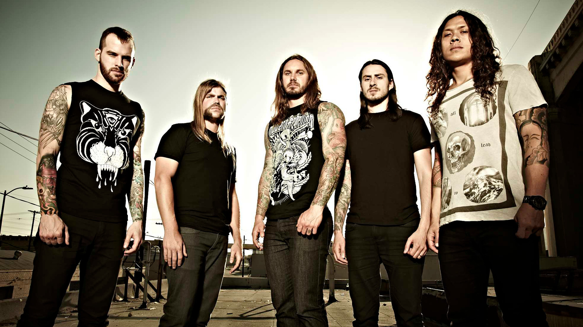 As I Lay Dying, Band photo, Metalcore, Tattoos, Full HD 1080p, desktop wallpaper