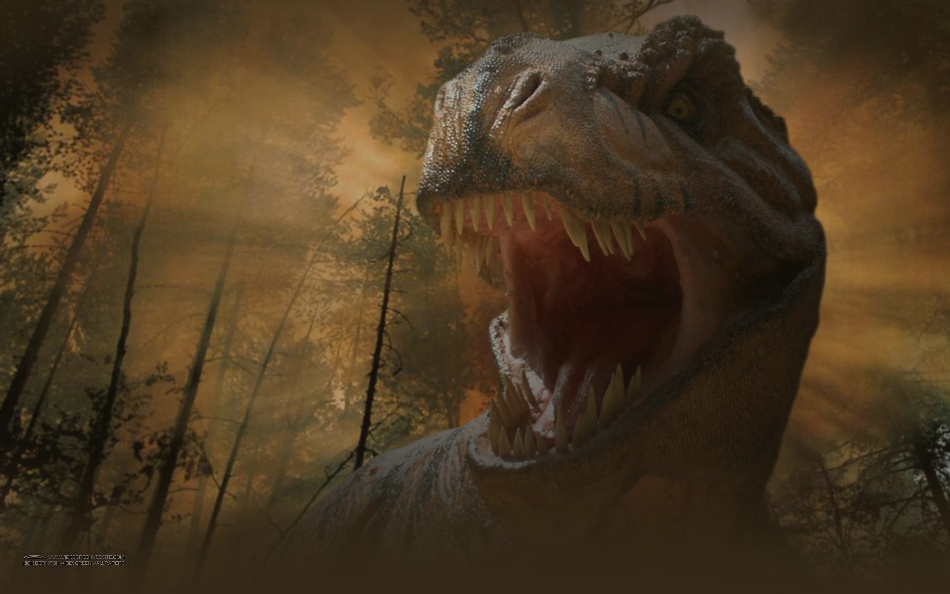Tyrannosaurus rex, Roaring, Forest, Fog, 16:10 Full HD, widescreen wallpaper