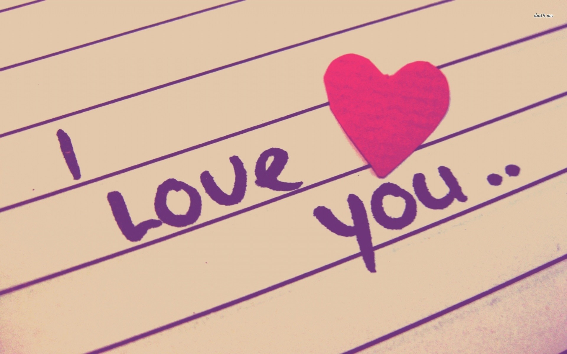 I love you, Pink heart, Handwriting, Lined paper, 1920x1200, PC wallpaper