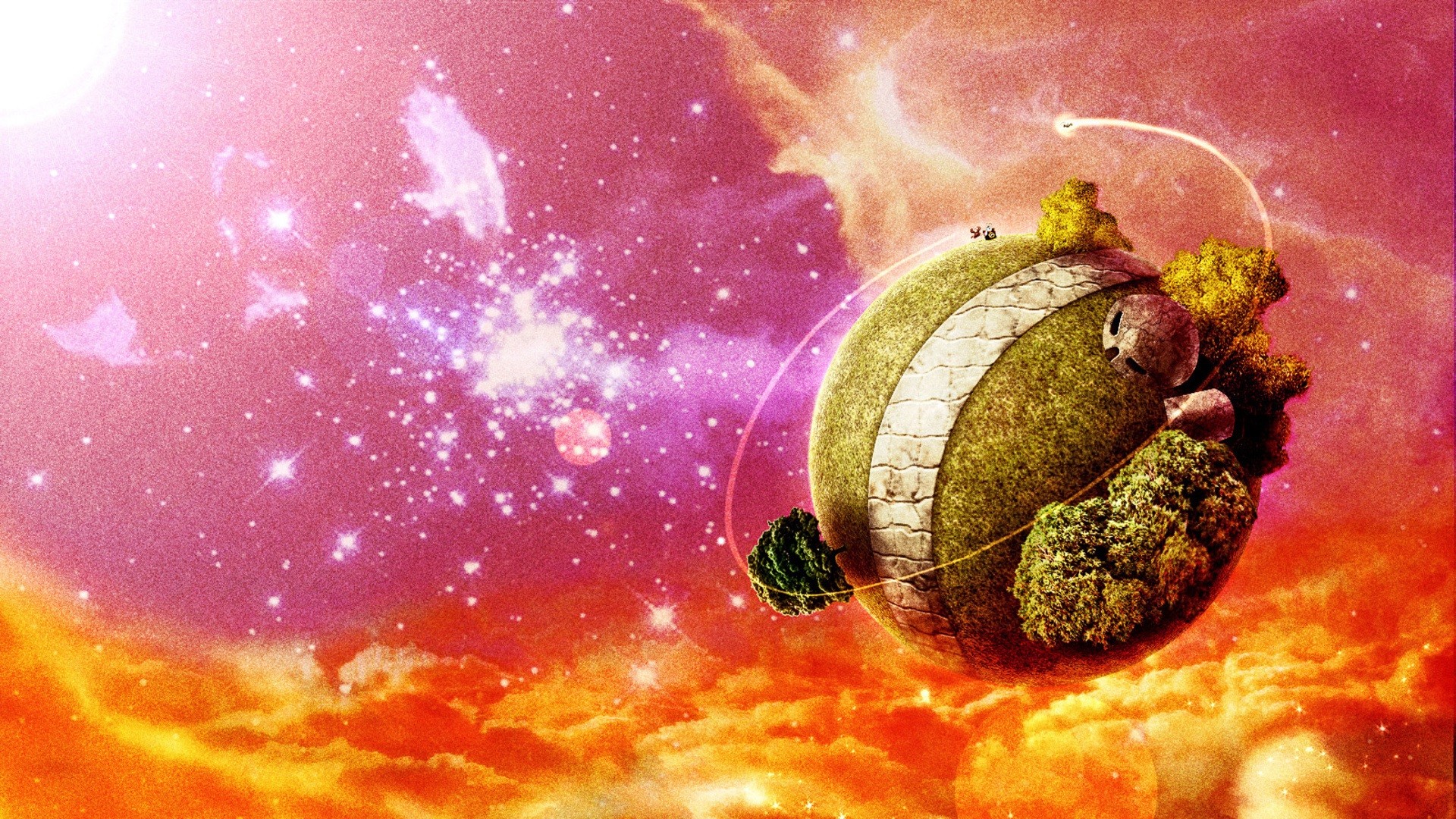 King Kai's Planet, Bubbles, Gregory, Kaio-sama, Outer space, Nebula, Dragon Ball Z, 1080p wallpaper