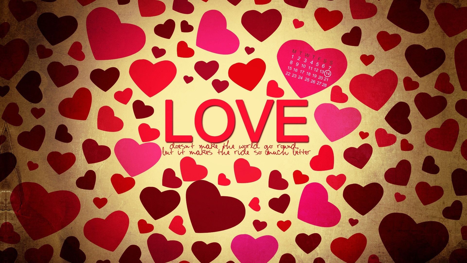 Love typography, Heart pattern, Vintage style, Gold background, Calendar heart, Romantic, 1080p wallpaper