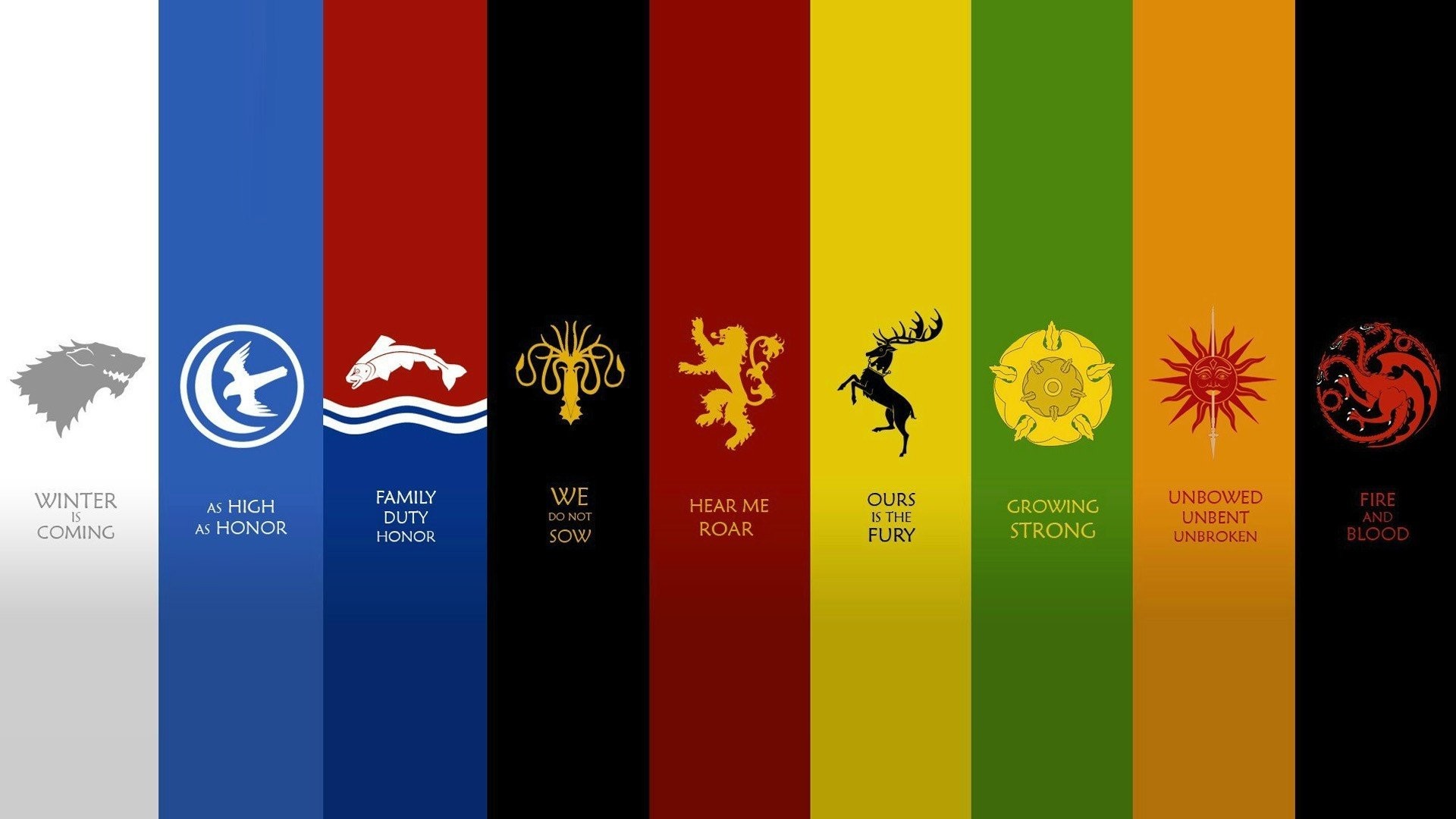 Game of Thrones, House sigils, Banners, House Arryn, House Tully, House Greyjoy, Full HD background