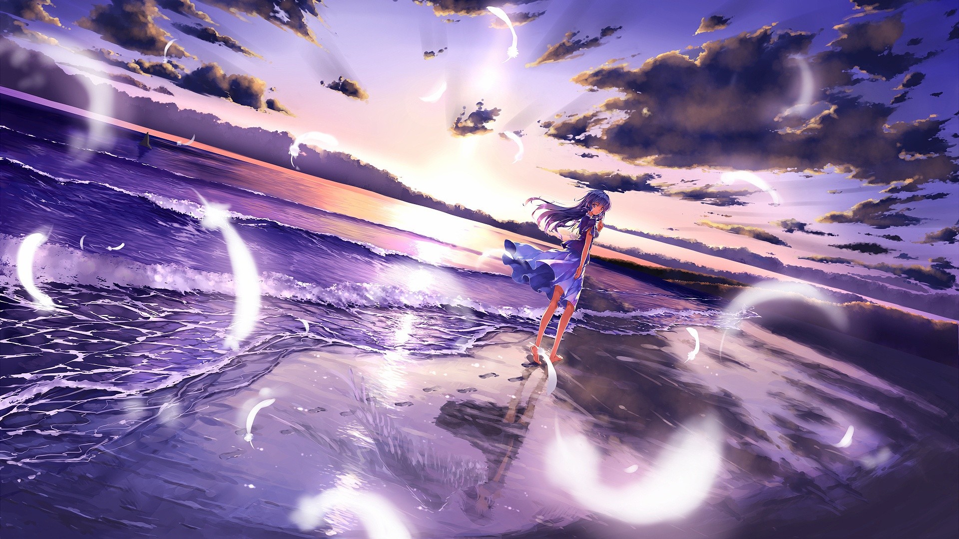 Anime Girl Beach Sunset