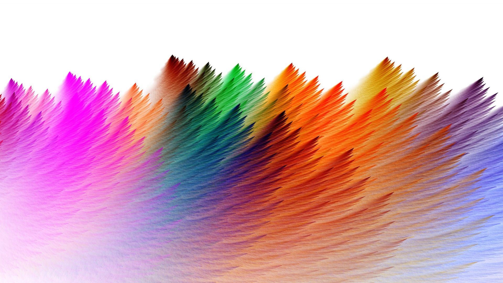 Fiber art, Abstract feathers, White background, Texture, Colorful bristles, 1920x1080 desktop wallpaper
