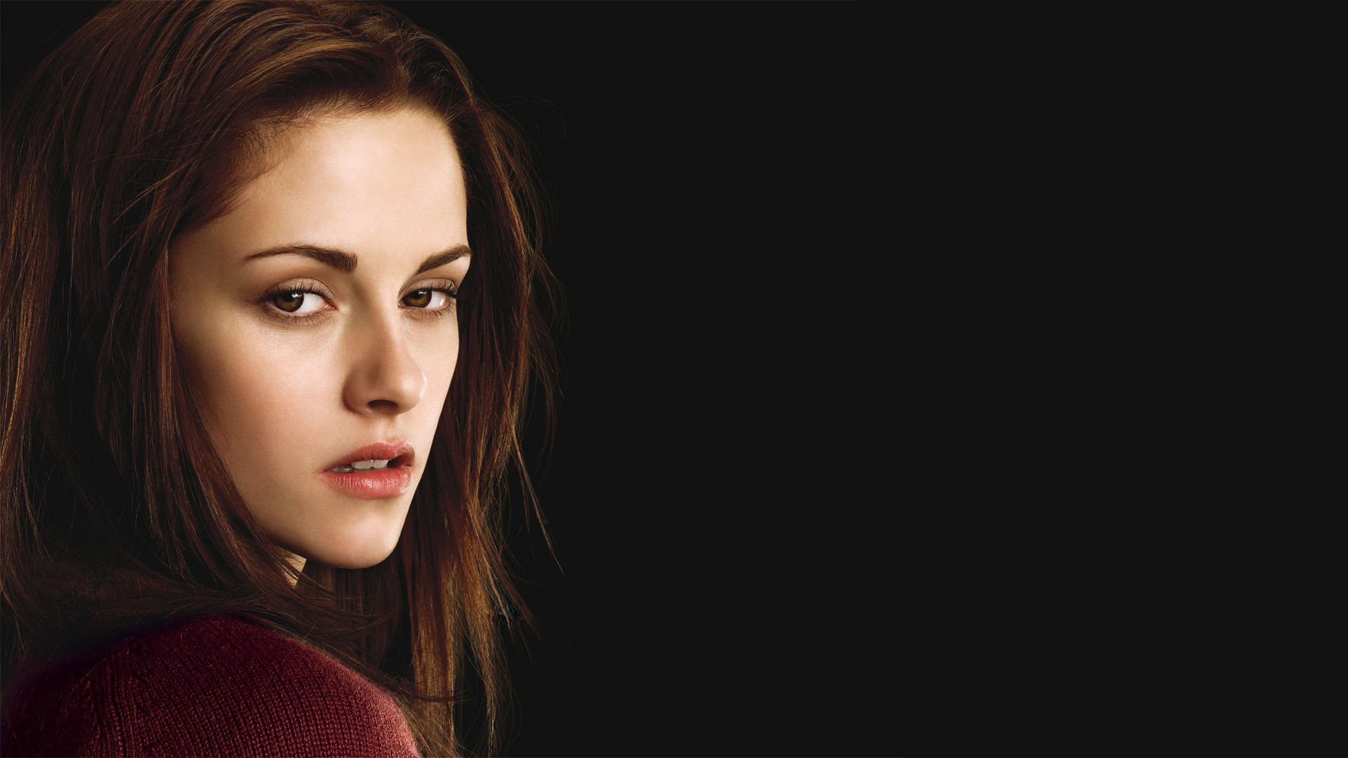 Bella Swan, Kristen Stewart, Portrait, Black background, 1920x1080, PC wallpaper