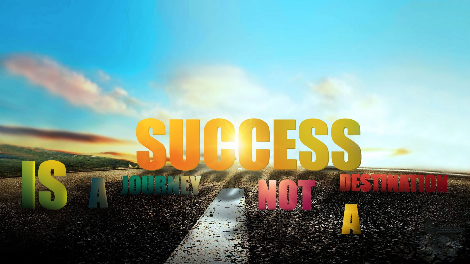 Motivational quote, Word art, Country road, Sunset, Landscape, Full HD, laptop background