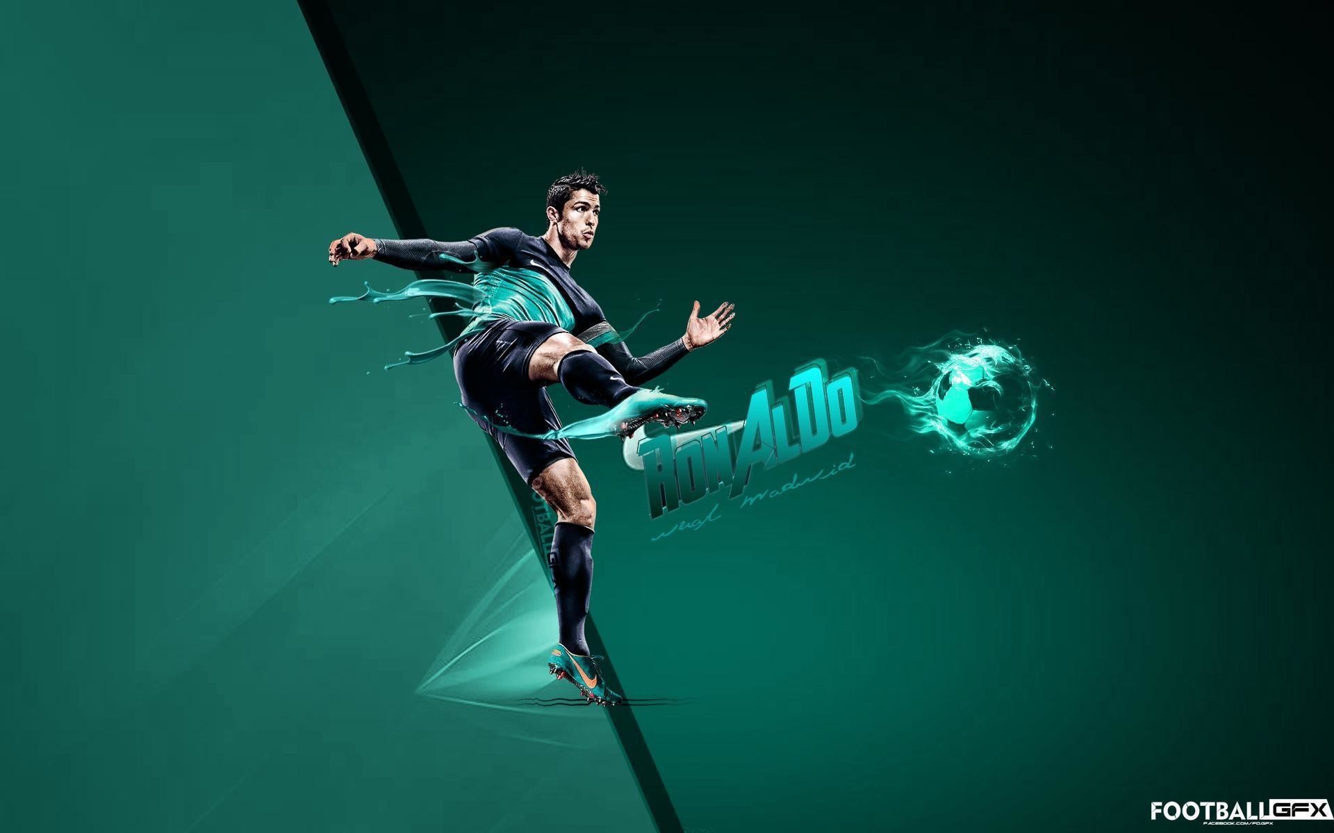 Cristiano Ronaldo, Nike, Football, Teal background, 16:10 Full HD, widescreen wallpaper