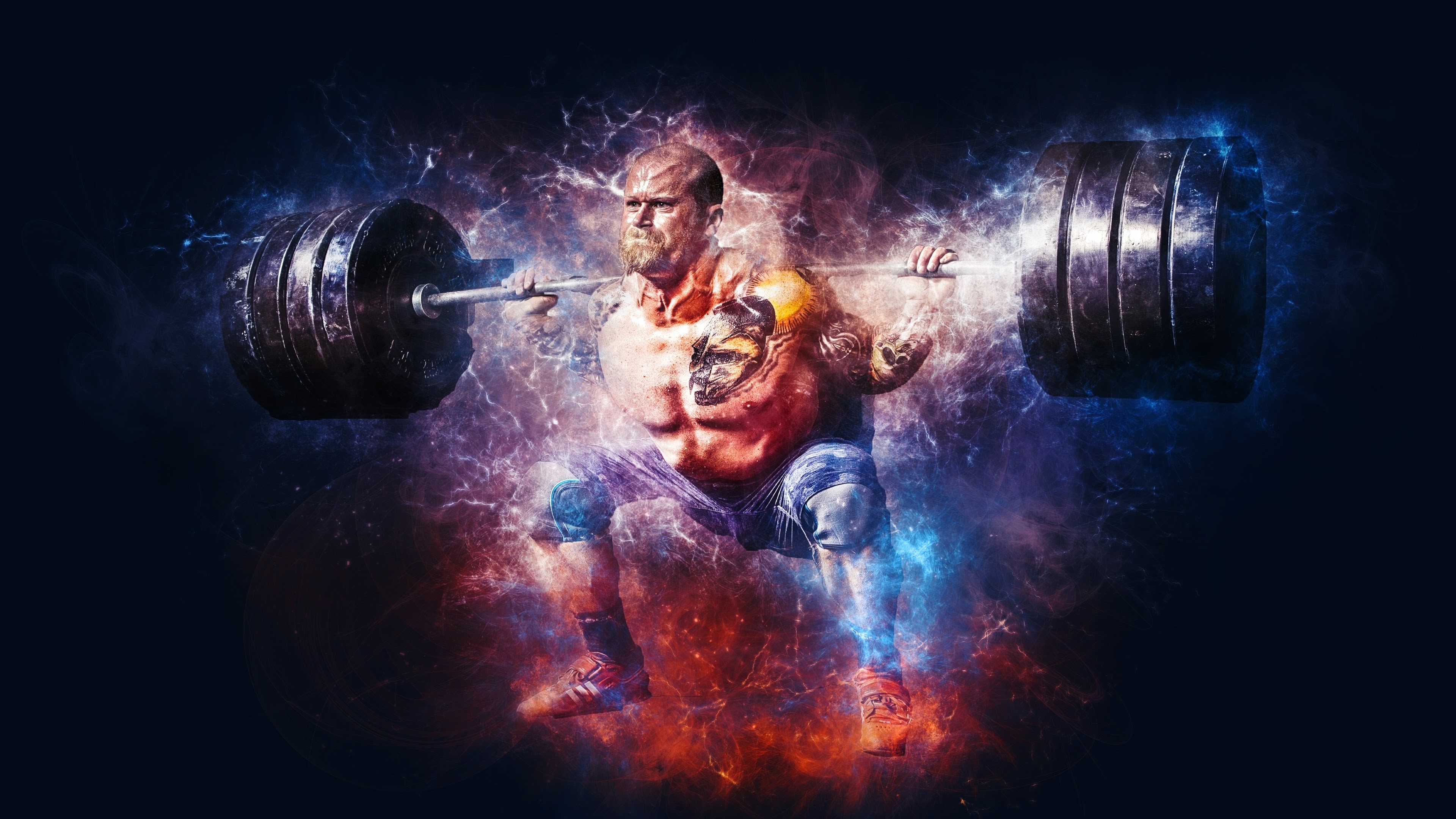 Weightlifting, Barbell, Bodybuilder, Energy, Digital art, 4K, desktop wallpaper