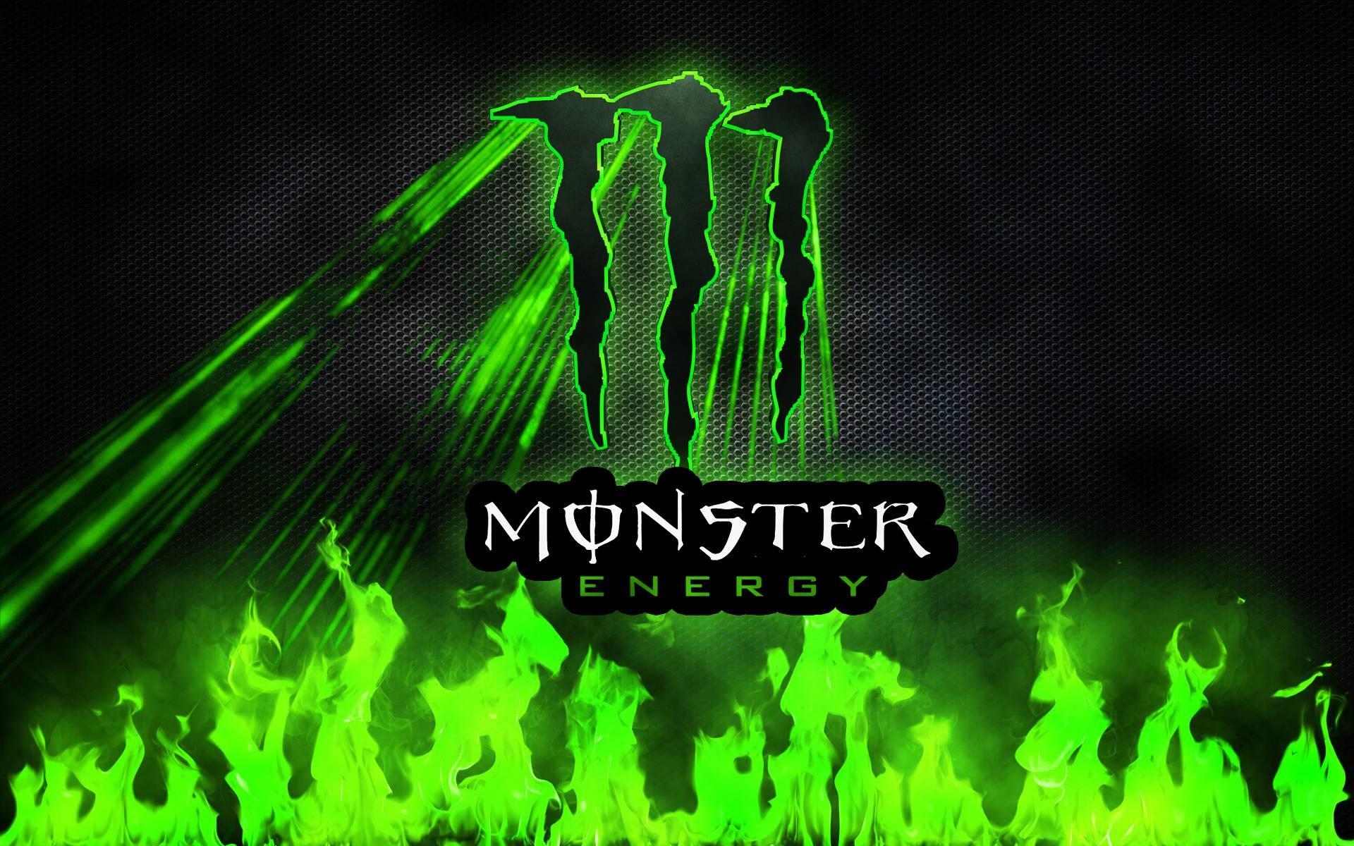 Monster Energy, Energy drink, Logo, Green fire, Flames, Carbon fiber, computer background