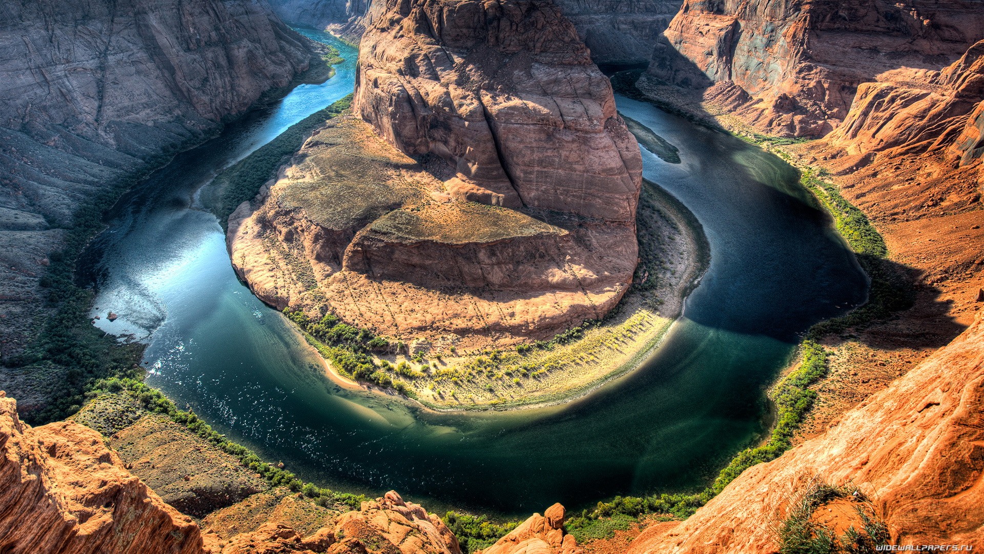 Horseshoe Bend, Colorado River, Page, Arizona, United States, Canyon, Meander, 1080p wallpaper