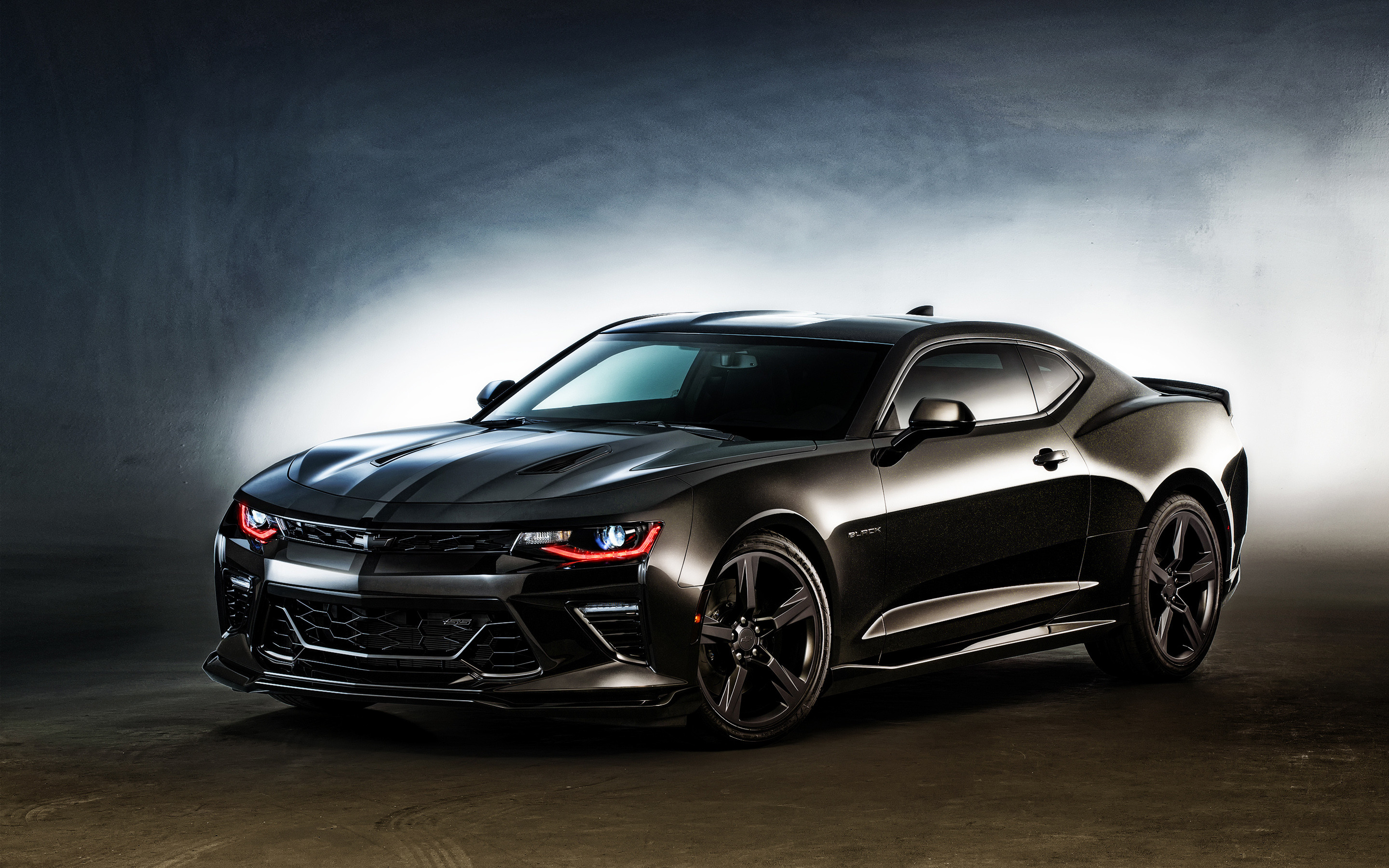 Chevrolet Camaro SS (6th gen), Chevrolet Camaro, Black, Studio, Dark background, 2K wallpaper