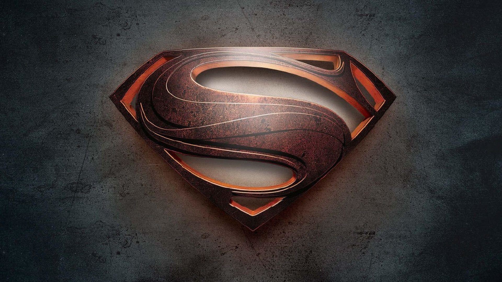 Superman logo, Man of Steel, Emblem, Metallic, Textured background, Full HD desktop wallpaper