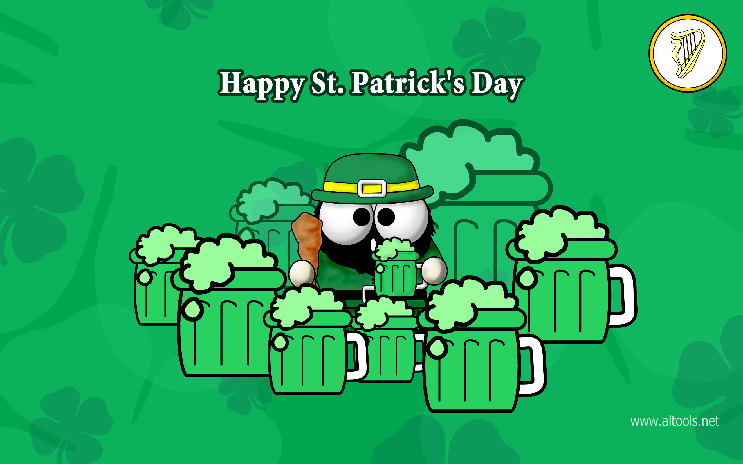 Happy St. Patrick's Day, Beer mugs, Leprechaun, Green beer, 2560x1600, desktop background