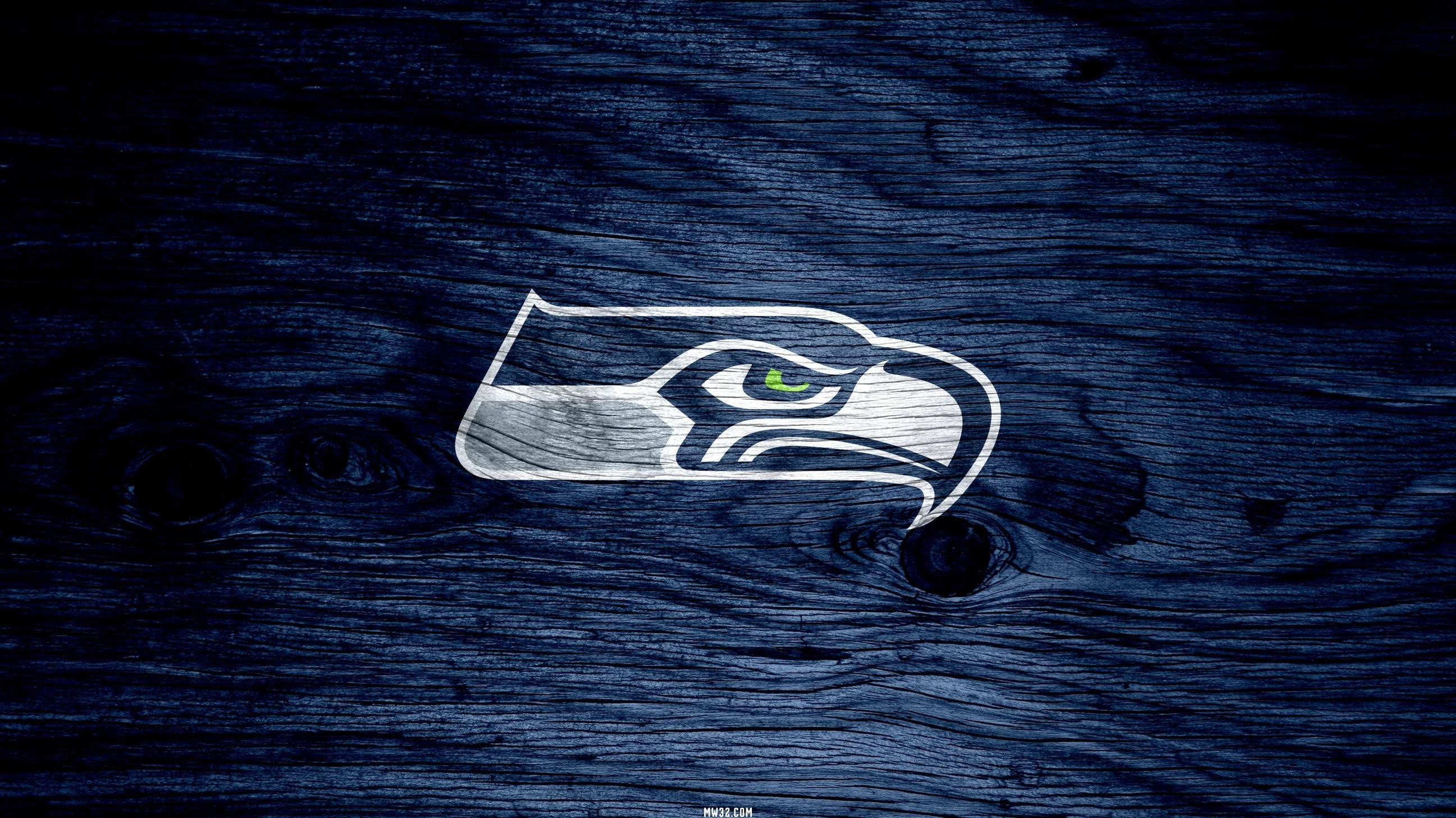 Seattle Seahawks logo, Wood texture, Dark blue, 2K, laptop background