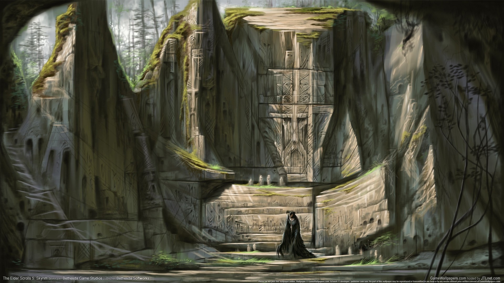 Sky Haven Temple, The Elder Scrolls V: Skyrim, Alduin's Wall, Ancient ruins, Mountain pass, Concept art, Full HD wallpaper