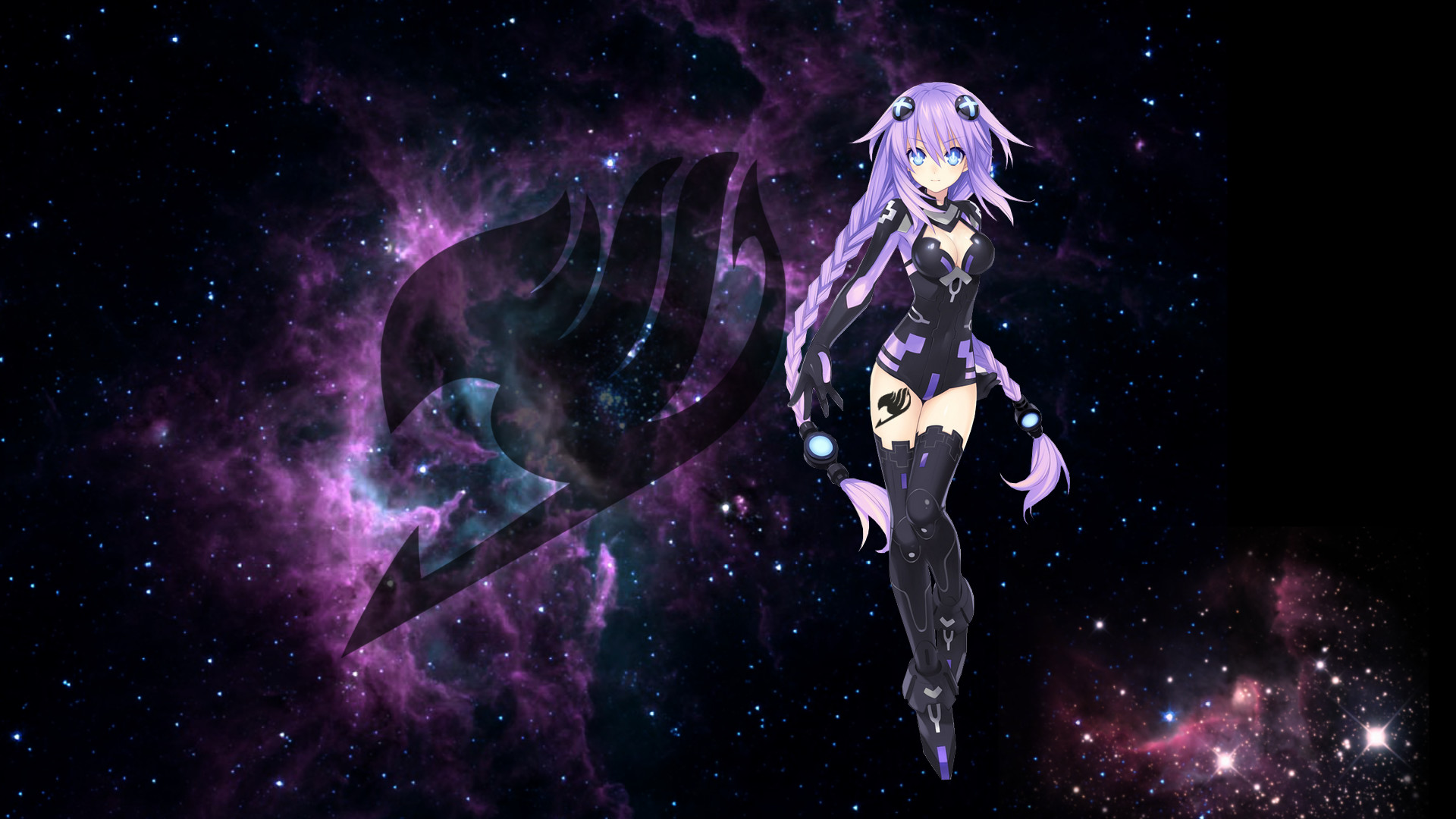 Purple Heart, Hyperdimension Neptunia, Fairy Tail emblem, Space, desktop wallpaper