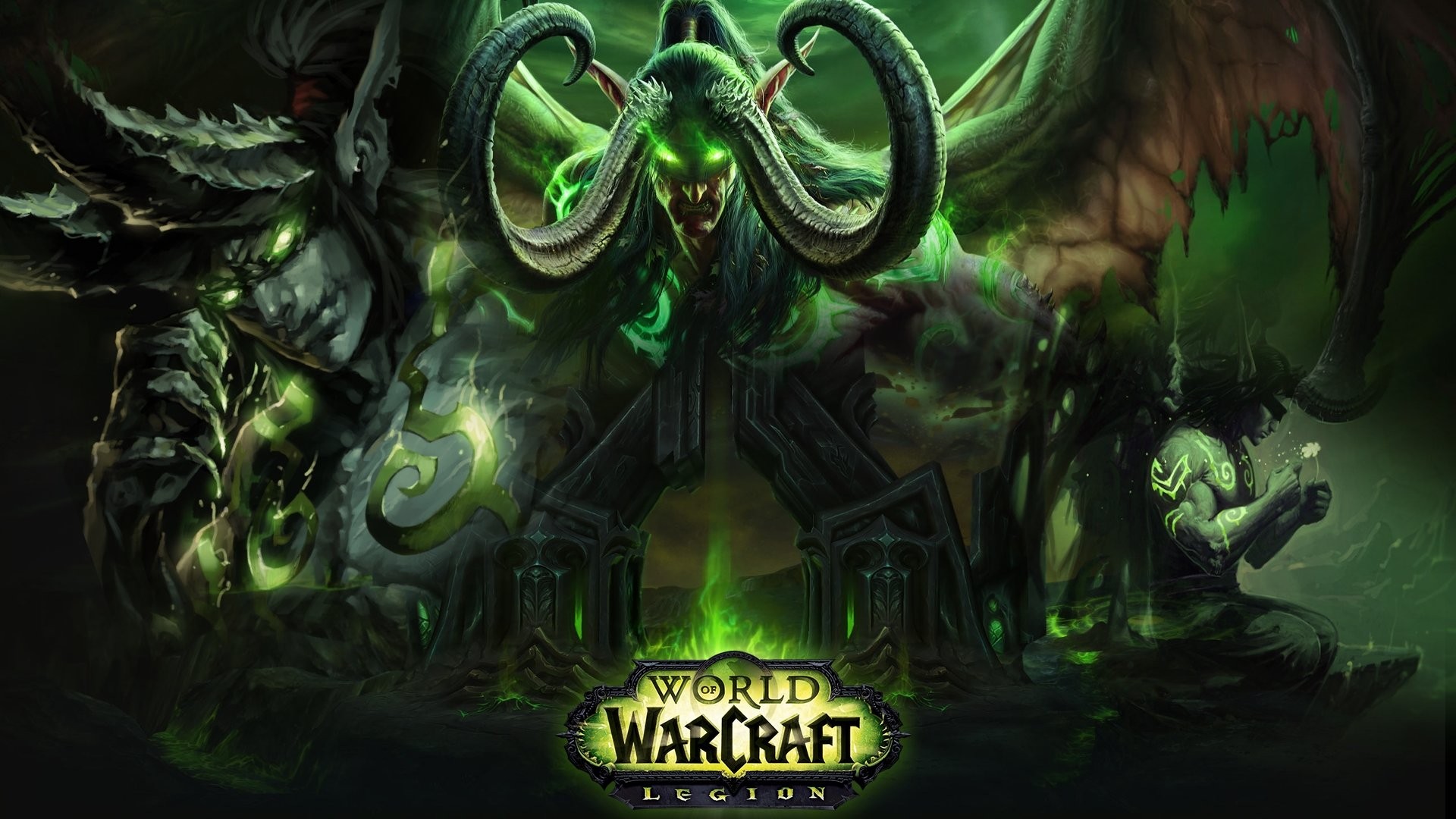 Illidan Stormrage, World of Warcraft: Legion, Horns, Green fel, Full HD, wallpaper for PC
