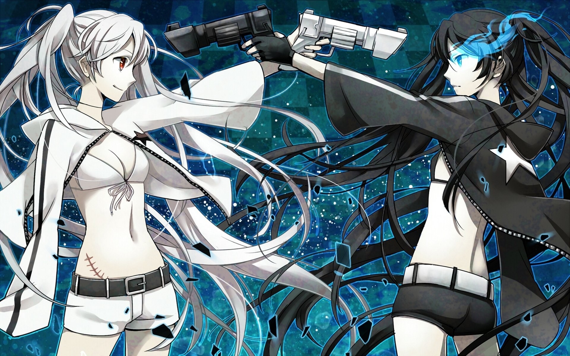 Black Rock Shooter, White Rock Shooter, Guns, Blue flame, Full HD, desktop background