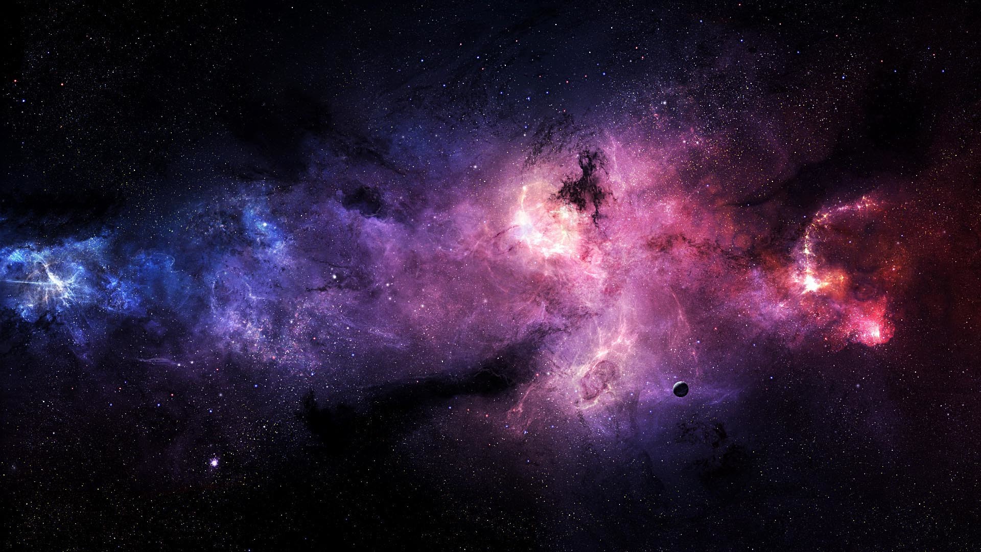 Nebula, Outer space, Cosmic dust, Purple, Stars, Deep space, 1920x1080, desktop background